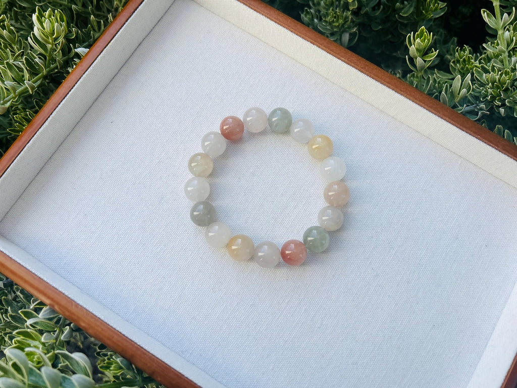 Premium Selected quality light color Rainbow Rabbit Hair Quartz beads bracelet, Multi-color chunky beads bracelet (25-1-017)