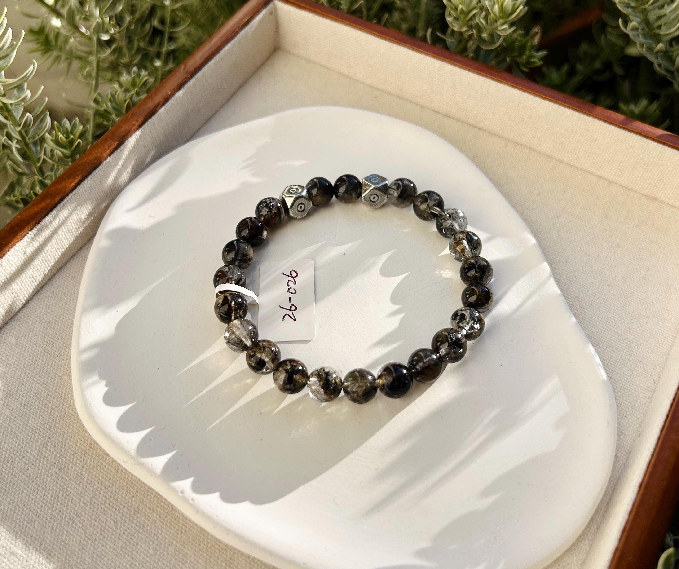 Healing Crystal, Herkimer Diamond Crystal with silver beads Bracelet - 8mm Beads, Fits 17cm Wrist,  (26-026)