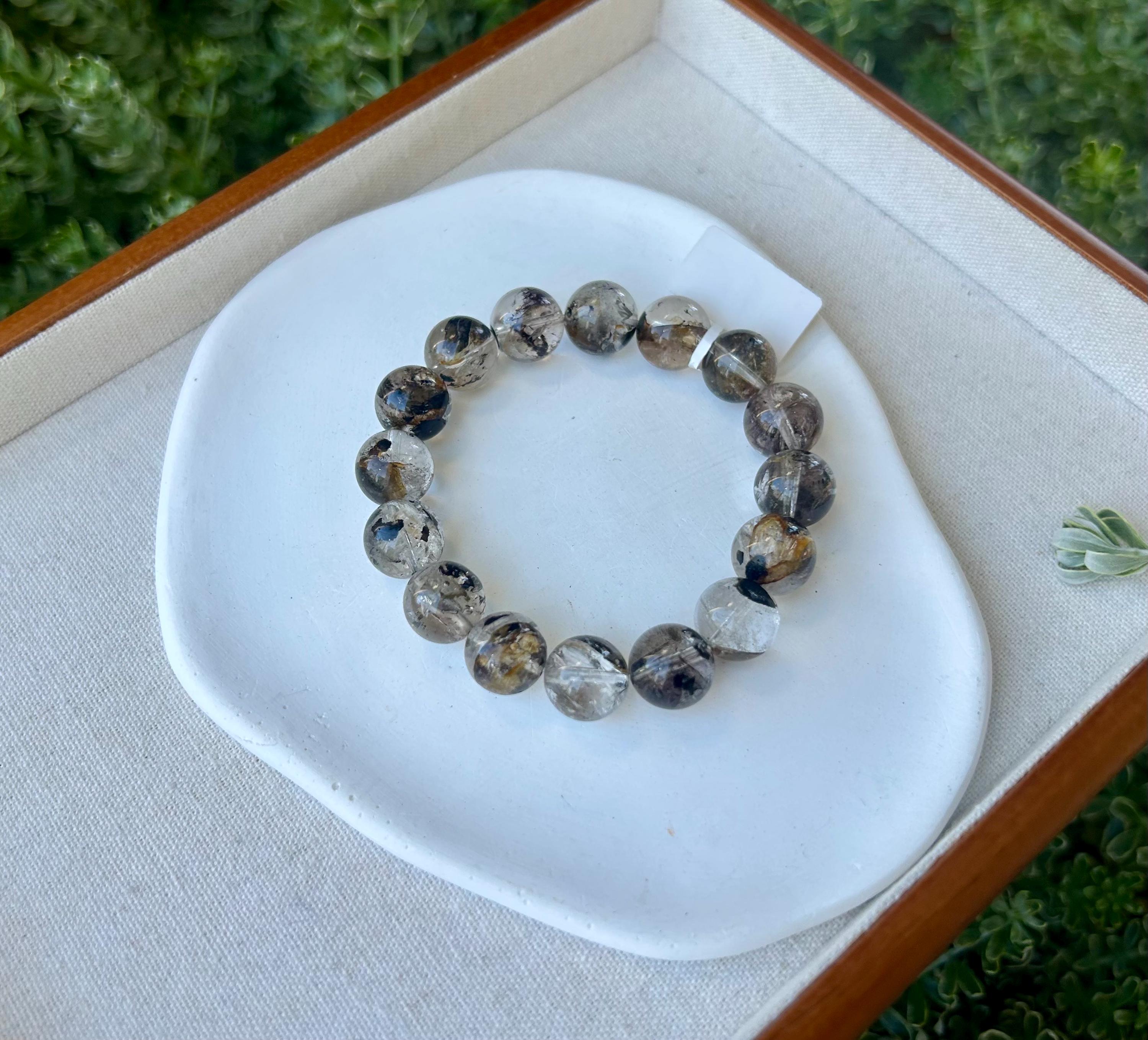 Healing Crystal, Herkimer Diamond Crystal beads Bracelet, Raw Golden Clay Quartz, 13mm beads, fits up to 17cm wrist (26-136)