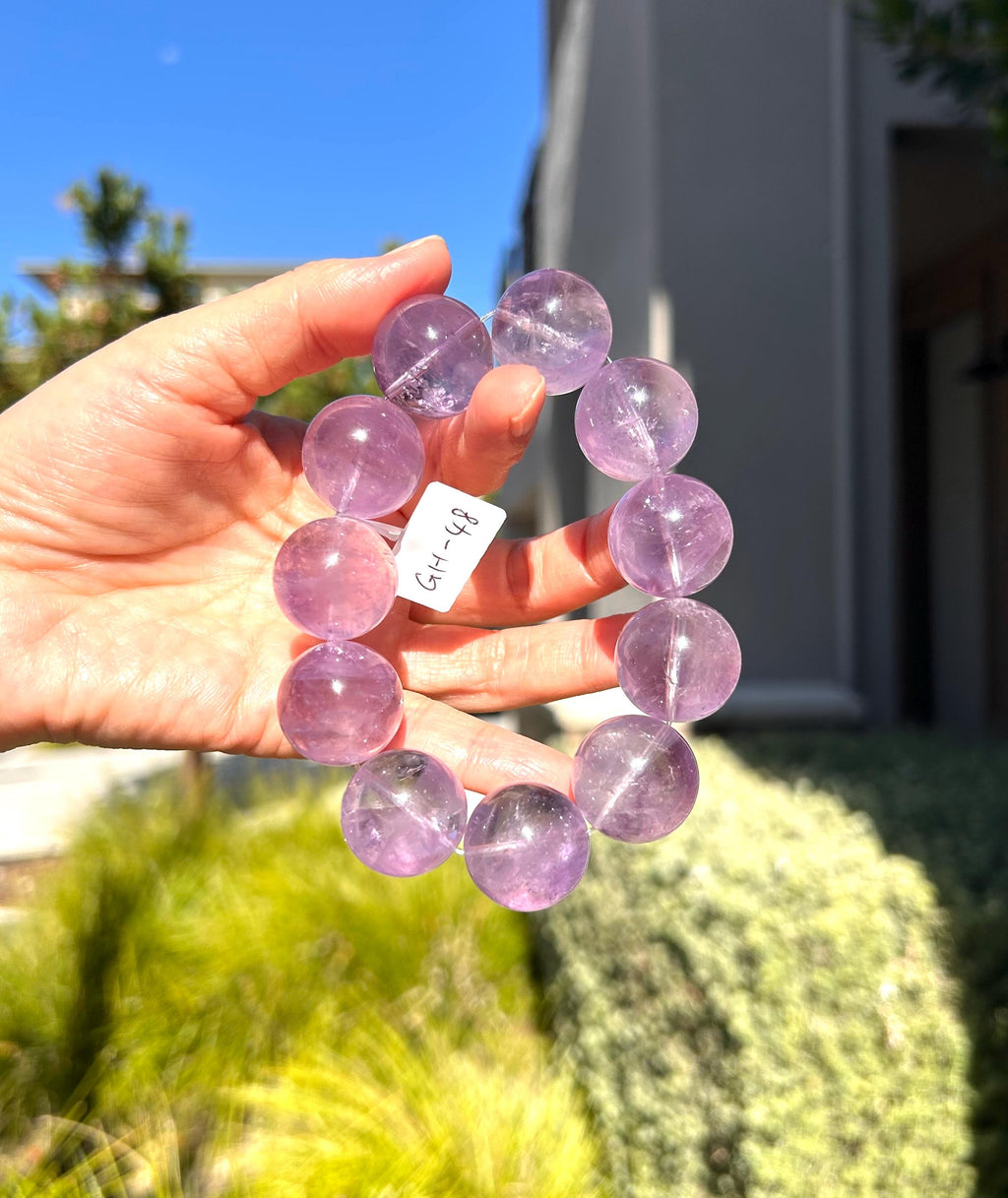 Rare seen Natural Chunky Amethyst Beaded Bracelet, 21mm+ Clean lavender amethyst beads, Healing Stone, Fits up to 17cm wrist)  (GH-048)