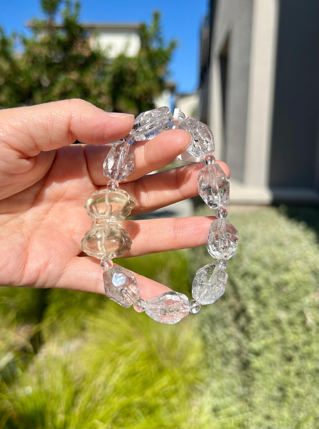 High-Quality Herkimer Diamond Faceted Nugget Bead Bracelet, fits up to 16.5cm wrist (26-113)