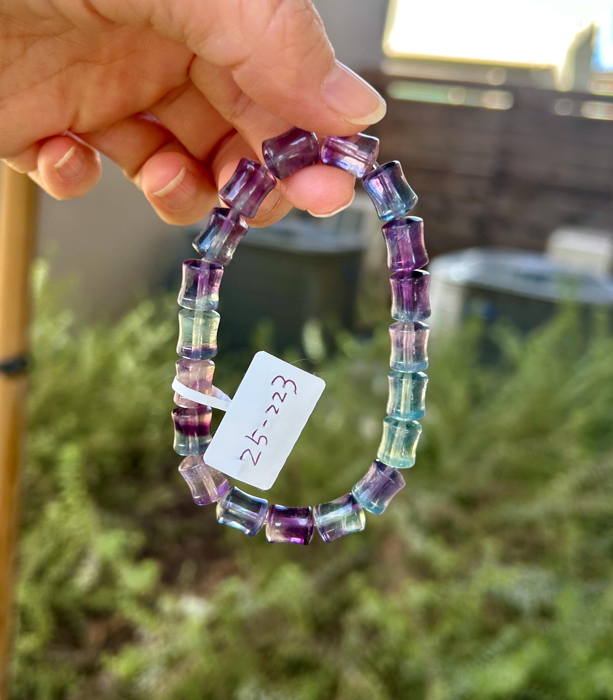 Icy Cylinder Fluorite Bracelet with Amethyst Accent - fits up to 17cm wrist (25-223)