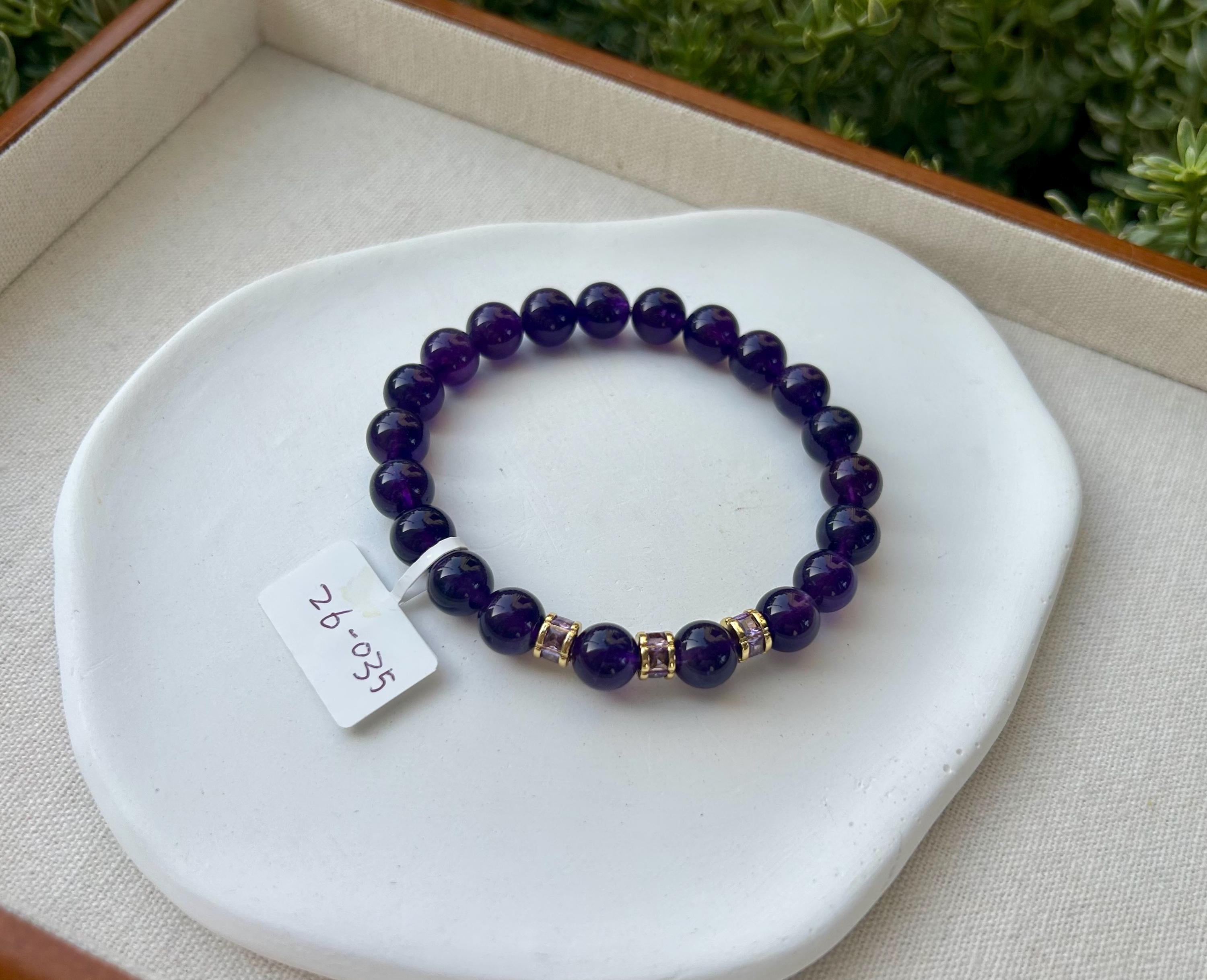 Dark purple color amethyst beads bracelet, Amethyst Bracelet, 9mm beads, fits up to 17cm wrist. (26-035)