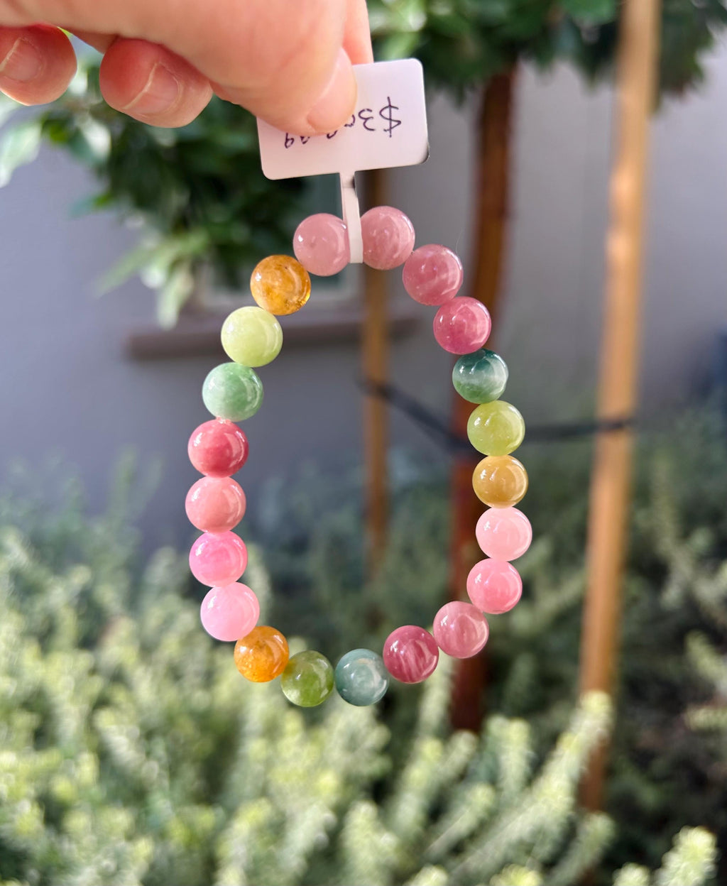 Premium select, Natural Rainbow Tourmaline 9mm+ beads Bracelet, Fits up to 16cm wrist. (GH-012)