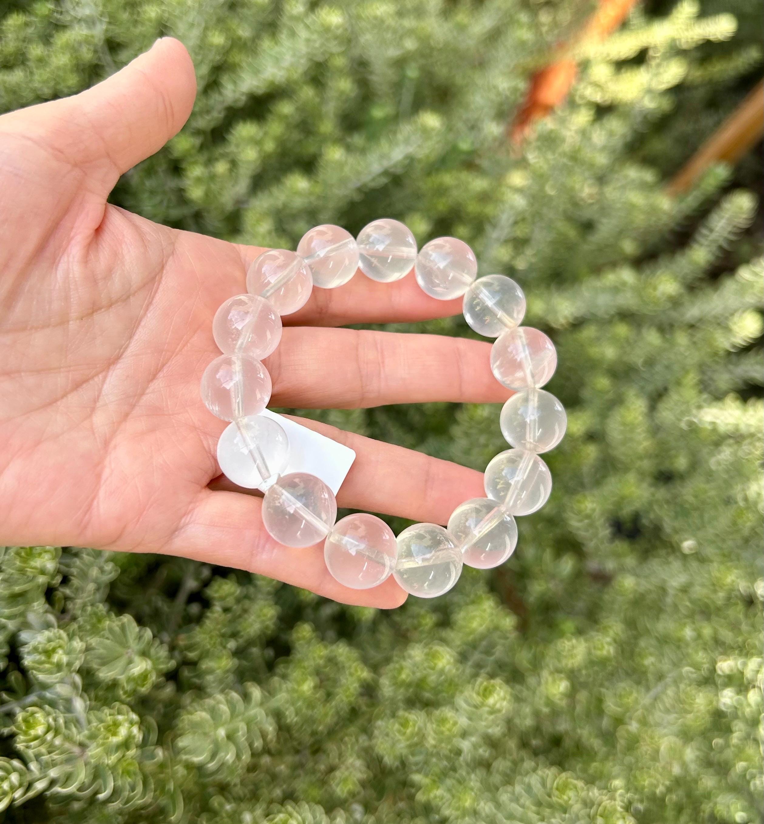 Chunky Pretty Milky Clear Quartz crystal Bracelet - 14mm beads,  Fits up to 17cm wrist (26-043)