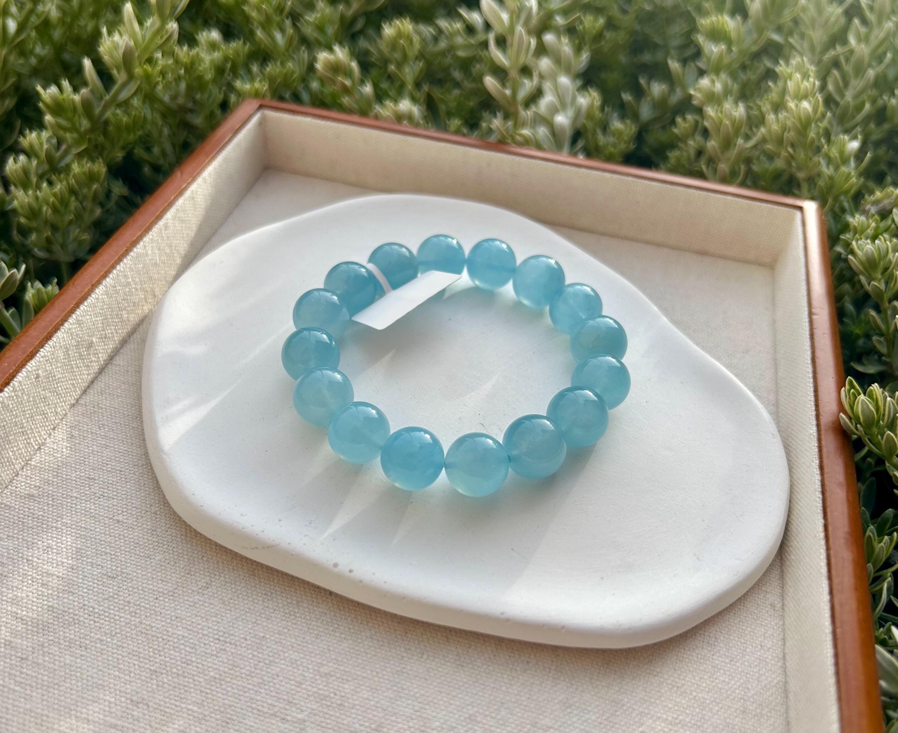 Chunky Aquamarine Quartz Bead Bracelet: Natural Gemstone, Stress Relief, (25-219)