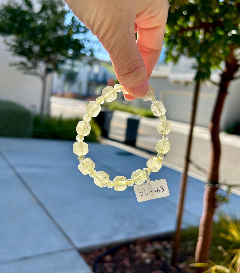 Healing Crystal, Gold Libyan Desert Glass square beads Bracelet: Tektite Beads, about 10mm beads, Fits up to 17.3cm wrist (26-165)