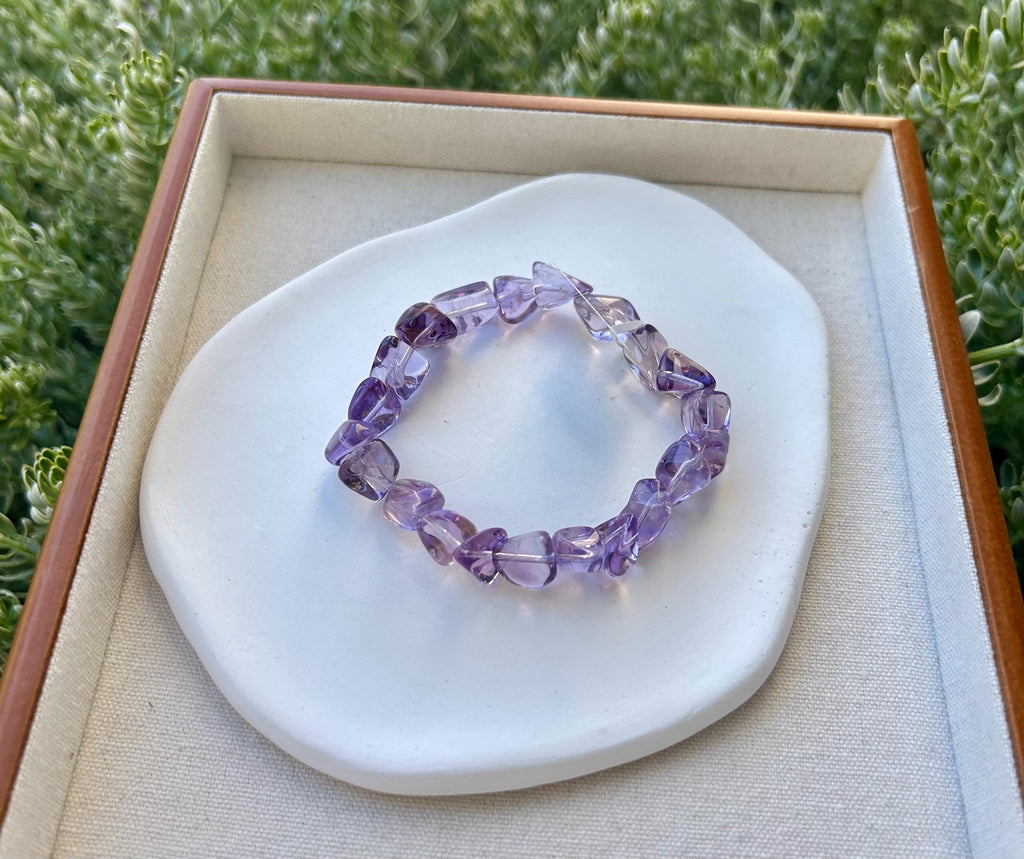 Clean Amethyst nuggets beads bracelet, Genuine amethyst, fits up to 17cm wrist (26-085)