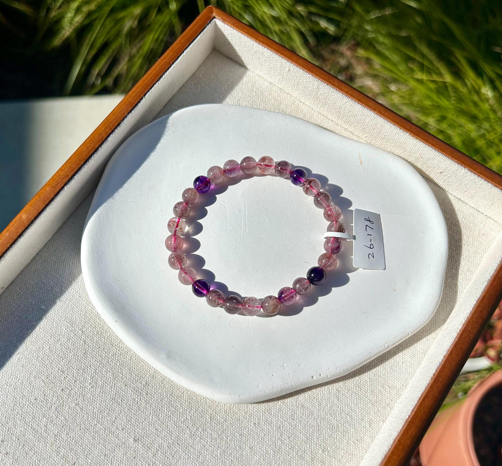 Super Seven Beads Bracelet: Rare Pattern Crystal Healing Jewelry, fits up to 17.5cm wrist (26-178)