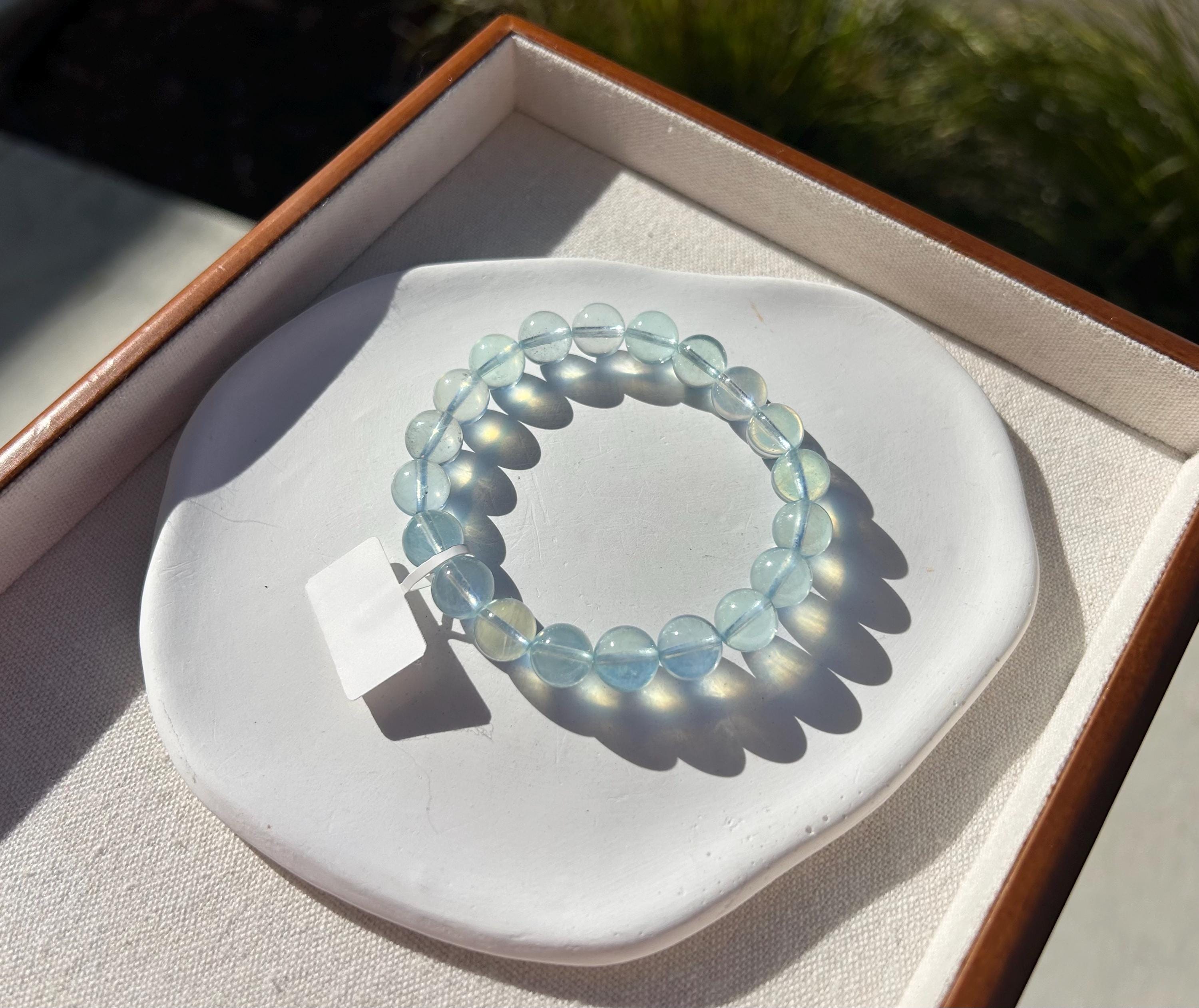 High Clarity Natural Chunky Aquamarine Quartz beads bracelet, 10mm beads, fits up 17cm wrist (26-192)