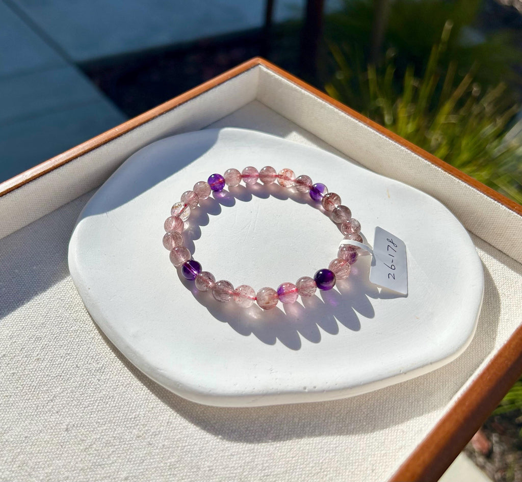 Super Seven Beads Bracelet: Rare Pattern Crystal Healing Jewelry, fits up to 17.5cm wrist (26-178)
