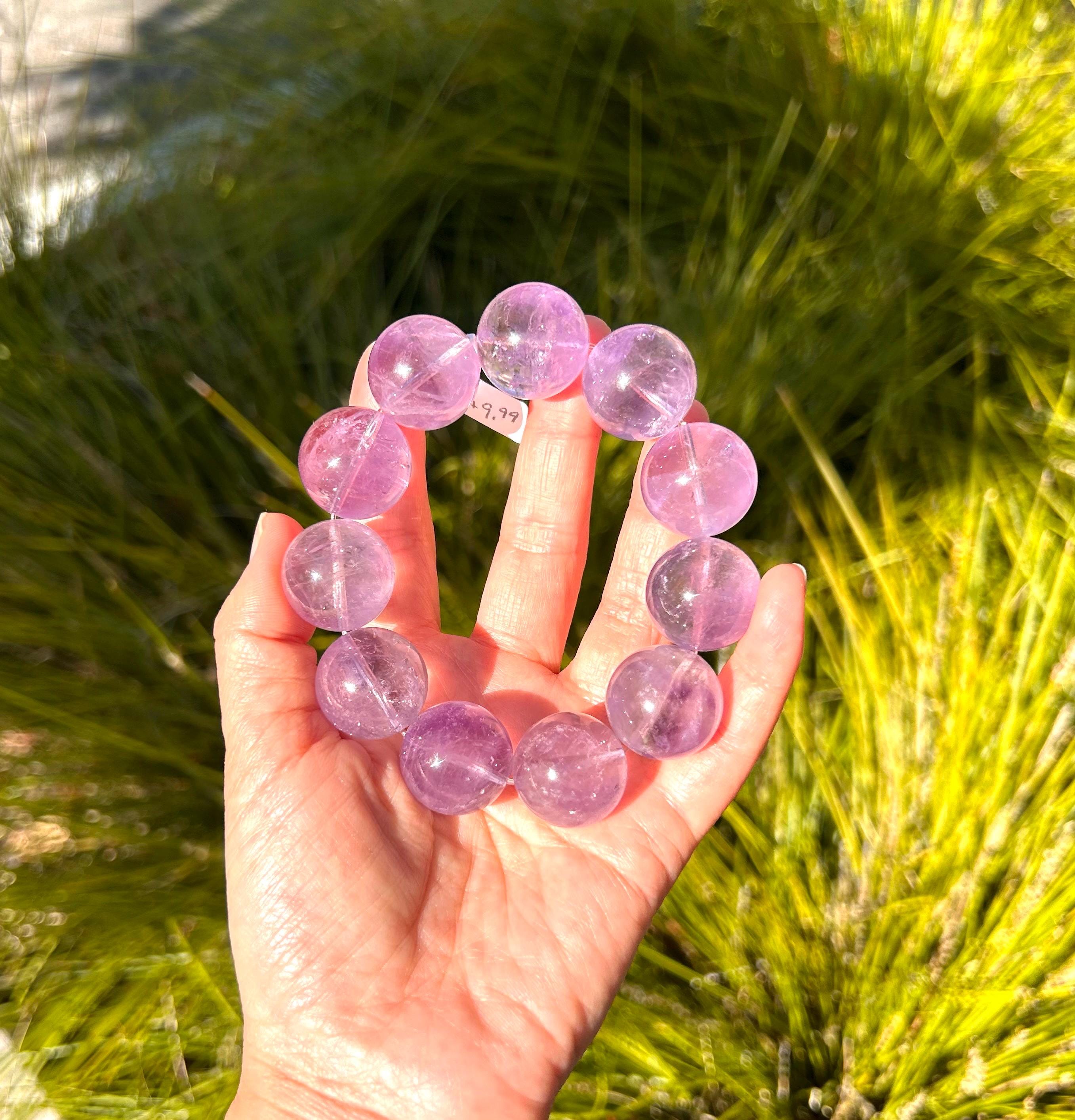 Rare seen Natural Chunky Amethyst Beaded Bracelet, 21mm+ Clean lavender amethyst beads, Healing Stone, Fits up to 17cm wrist)  (GH-048)