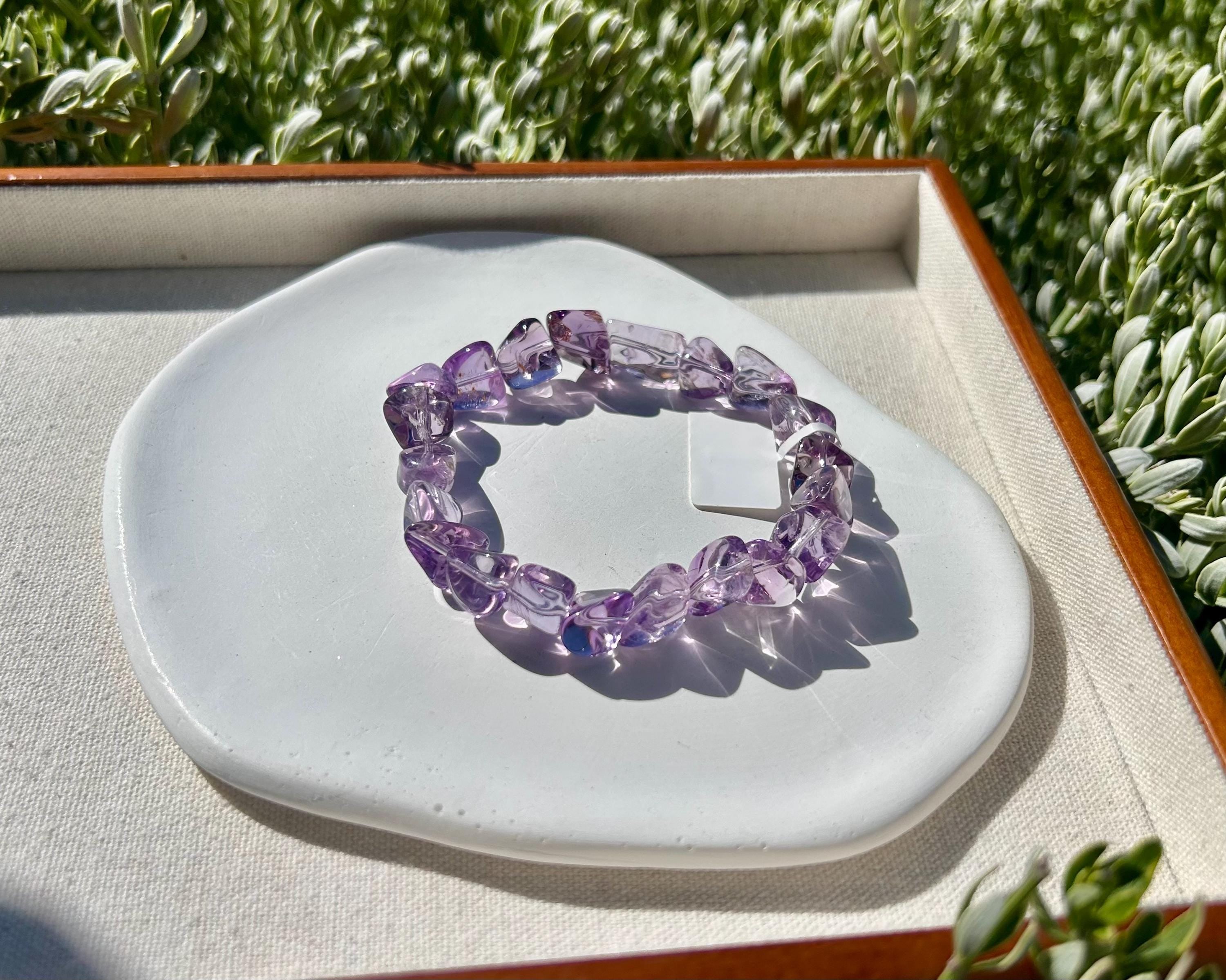 Clean Amethyst nuggets beads bracelet, Genuine amethyst, fits up to 17cm wrist (26-085)