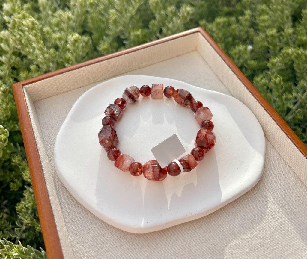 Fits up to 19cm wrist, Chunky dry rose color Hematite Quartz Bead Bracelet (25-230)