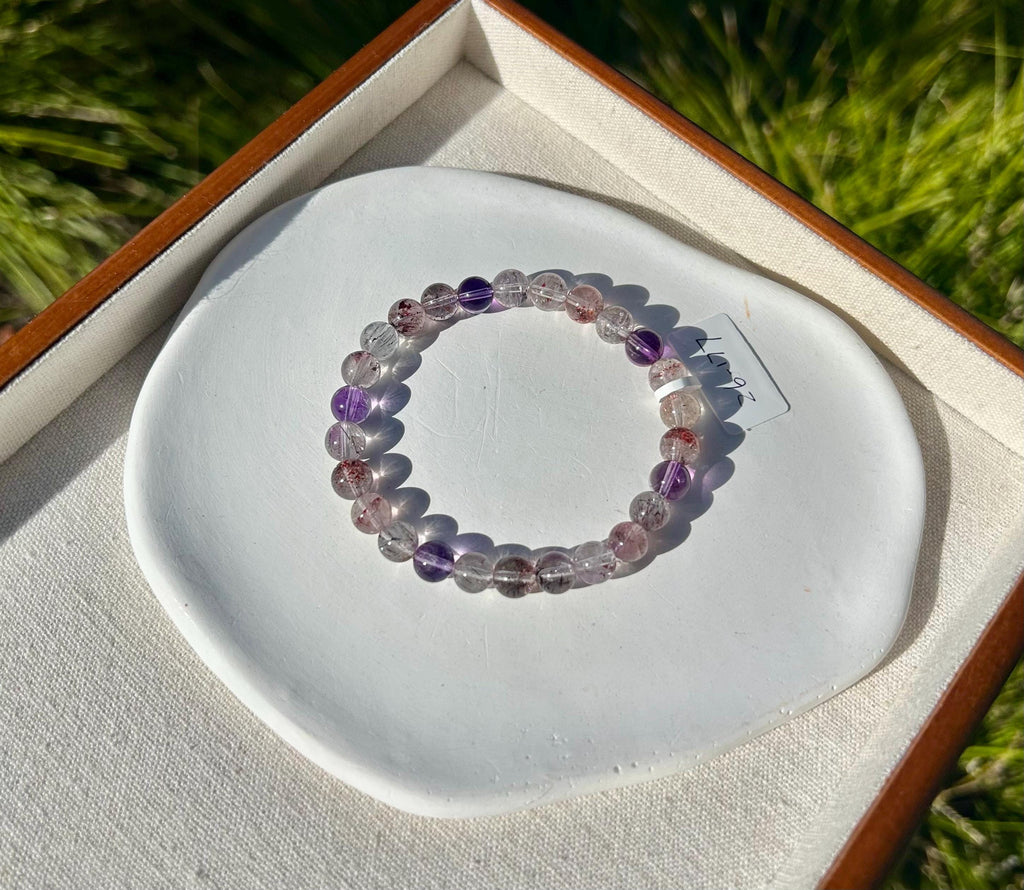 Super Seven Beads Bracelet: Rare Pattern Crystal Healing Jewelry, fits up to 17cm wrist (26-177)