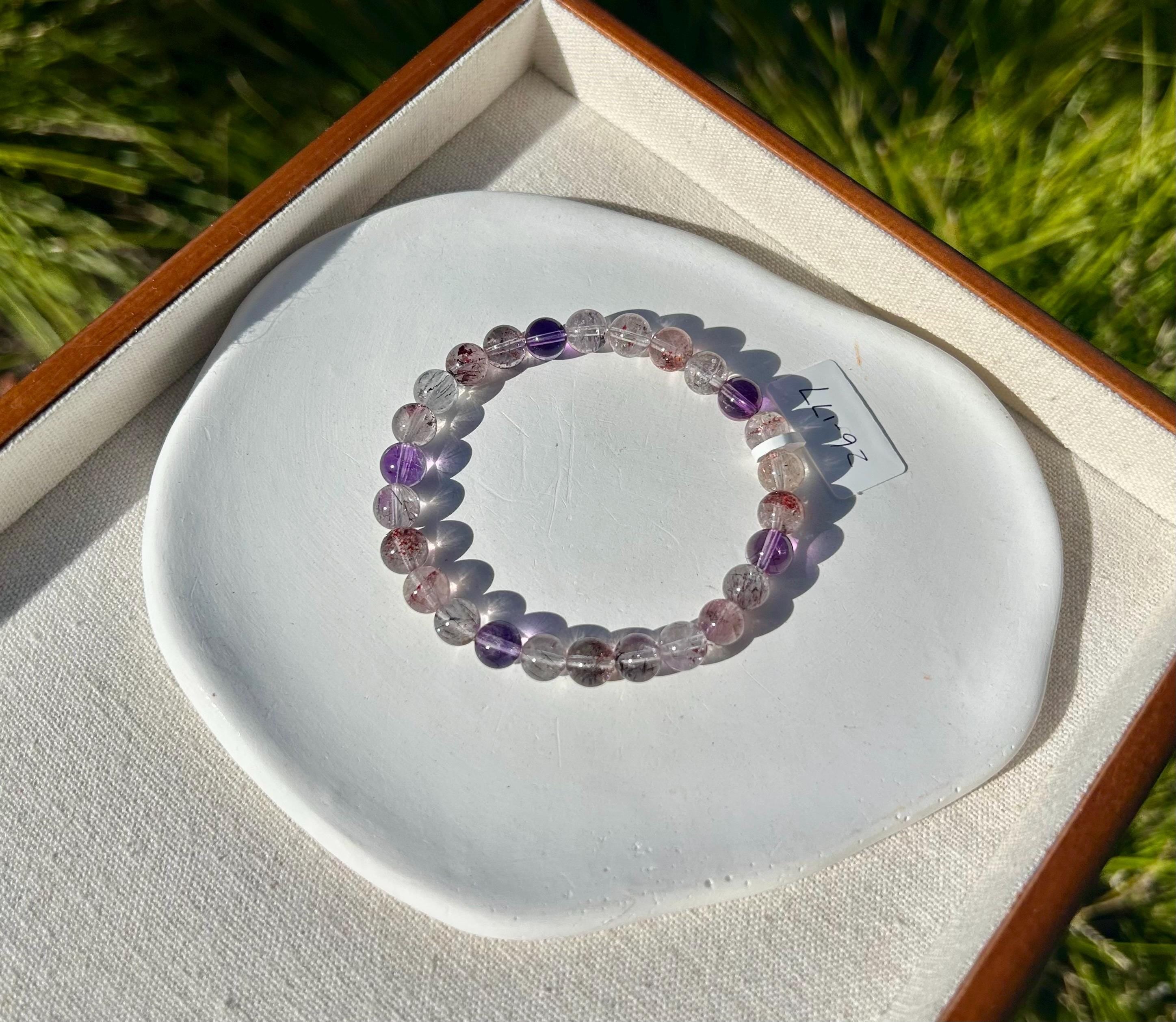Super Seven Beads Bracelet: Rare Pattern Crystal Healing Jewelry, fits up to 17cm wrist (26-177)