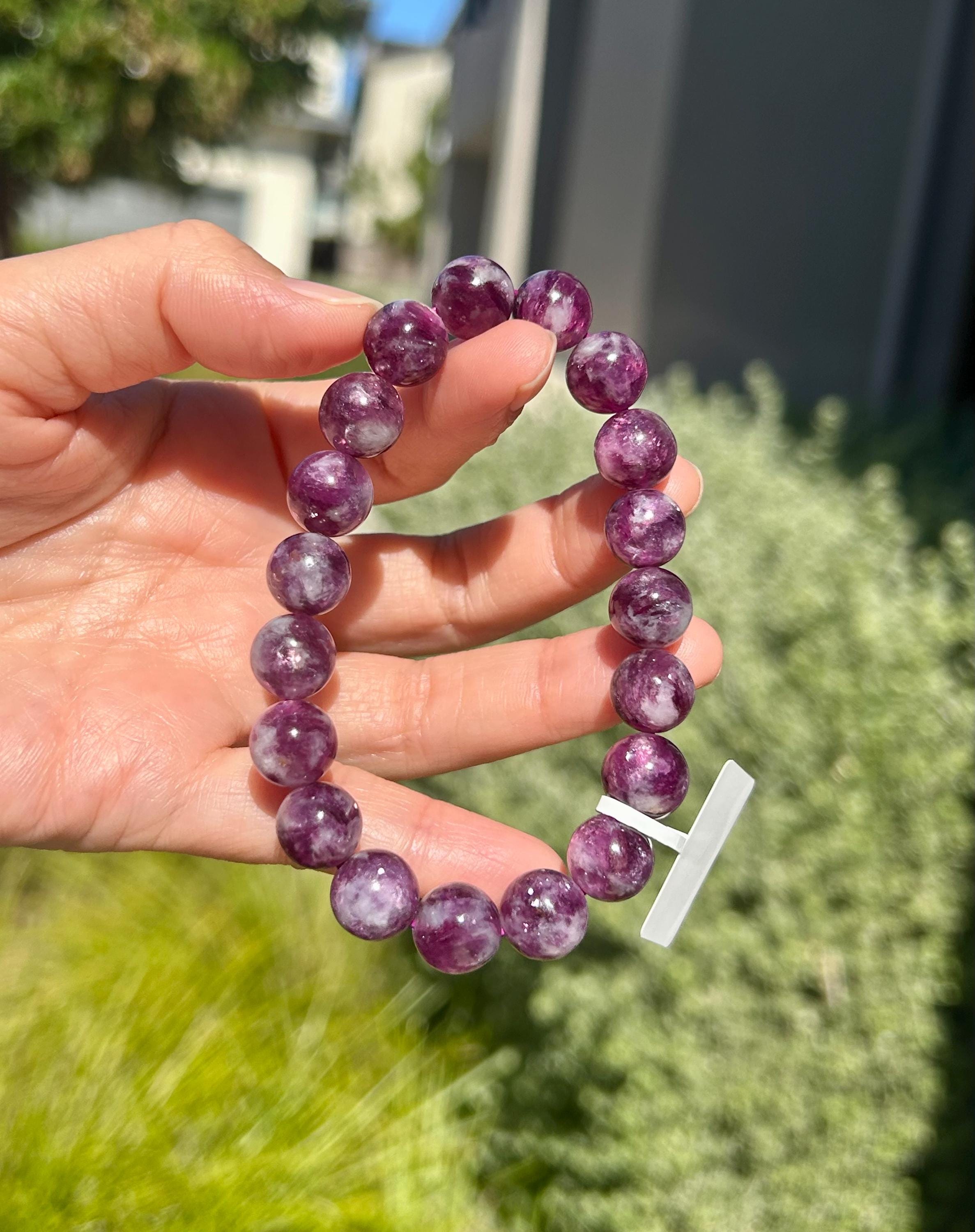 Purple Lepidolite Bracelet: Mica Quartz, 10mm beads, Fits up to 16.8cm Wrist, (26-151)