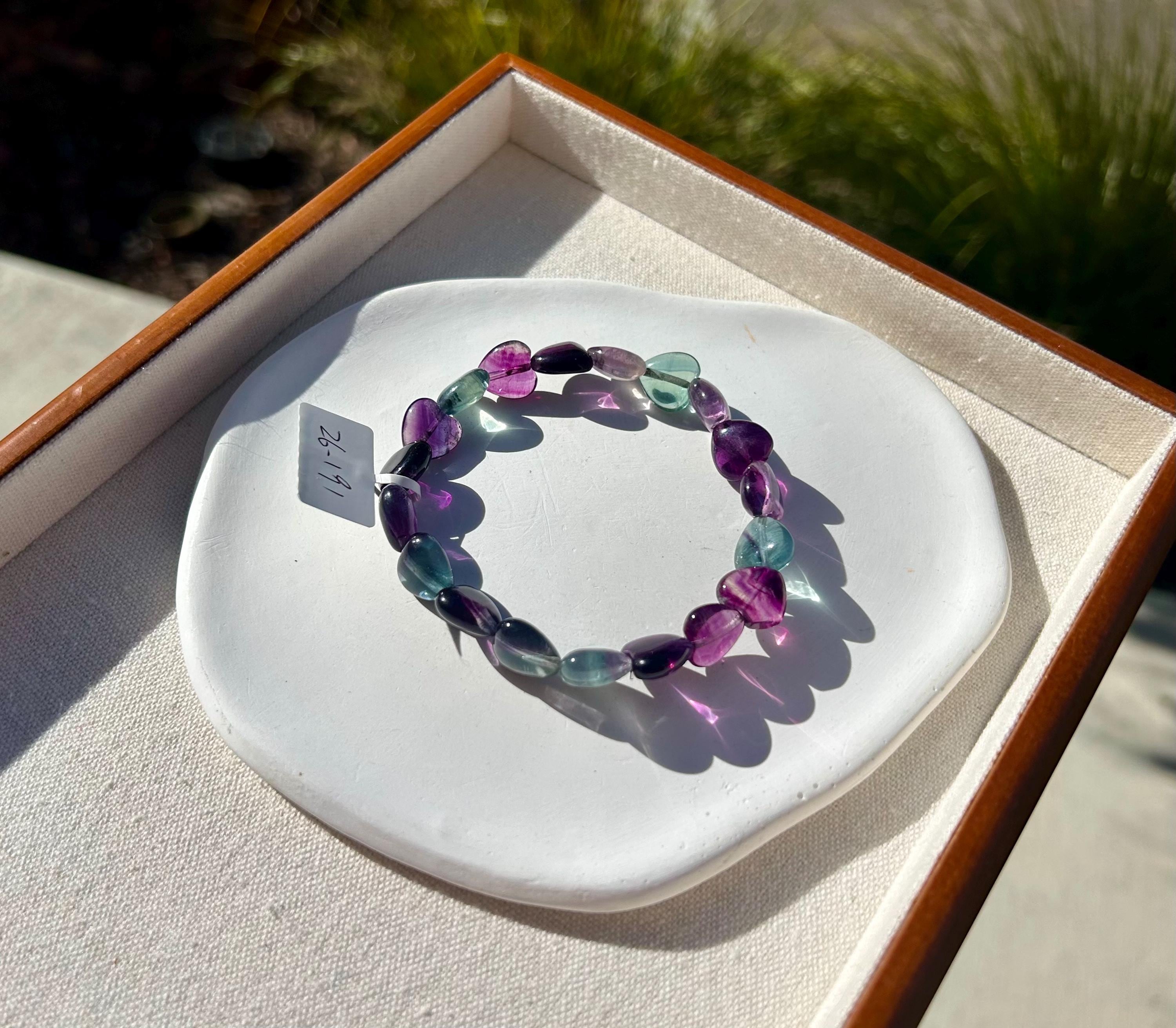 Icy heart shape Fluorite Bracelet, heart shape fluorite beads bracelet, Natural Fluorite Crystal (26-191)