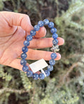 Genuine Blue Kyanite Healing Stone beads bracelet with silver sea star bead, fits up to 17cm wrist (26-029)