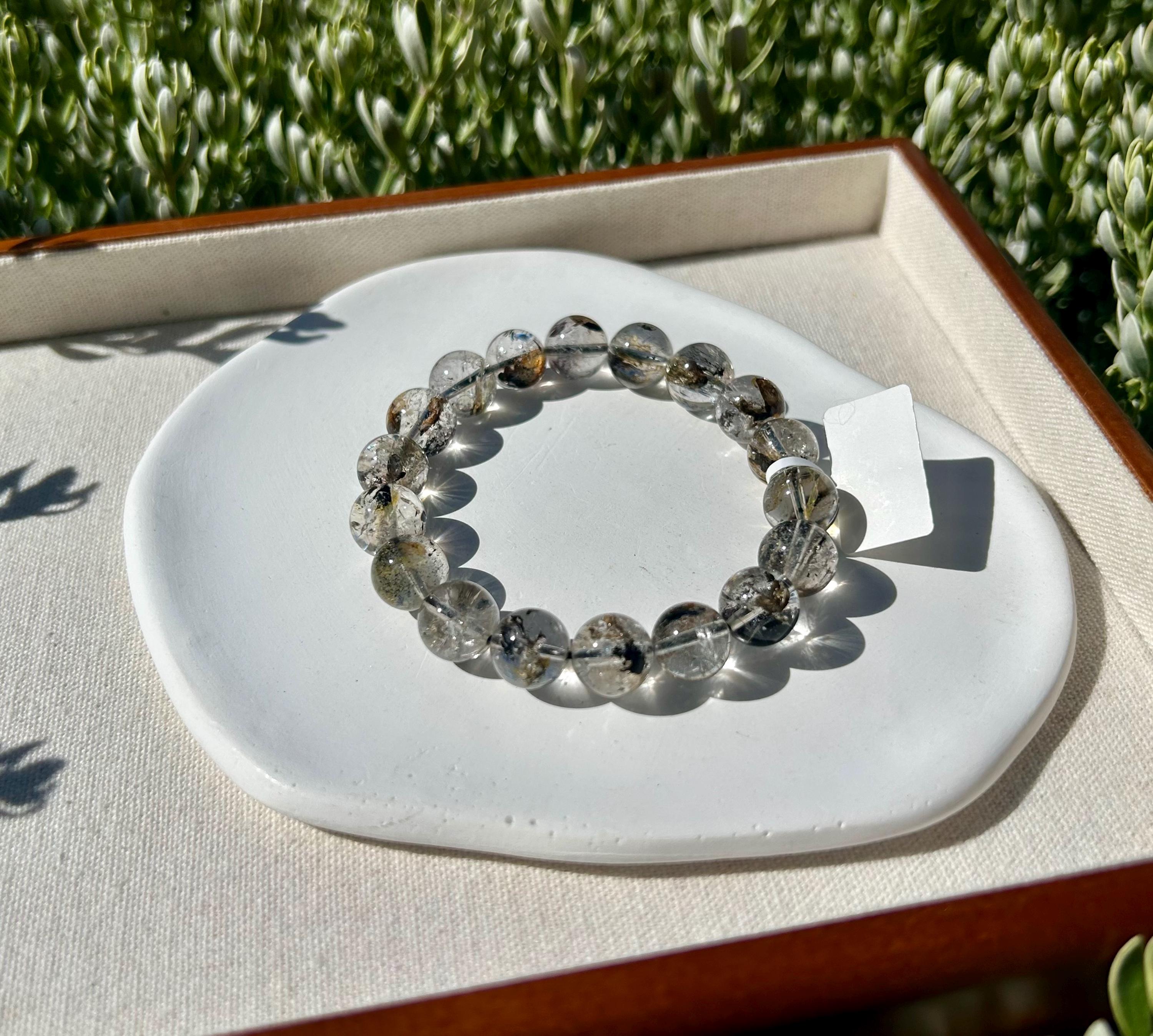 Healing Crystal, Herkimer Diamond Crystal beads Bracelet, Raw Golden Clay Quartz, 11.5mm beads, fits up to 17cm wrist (26-086)