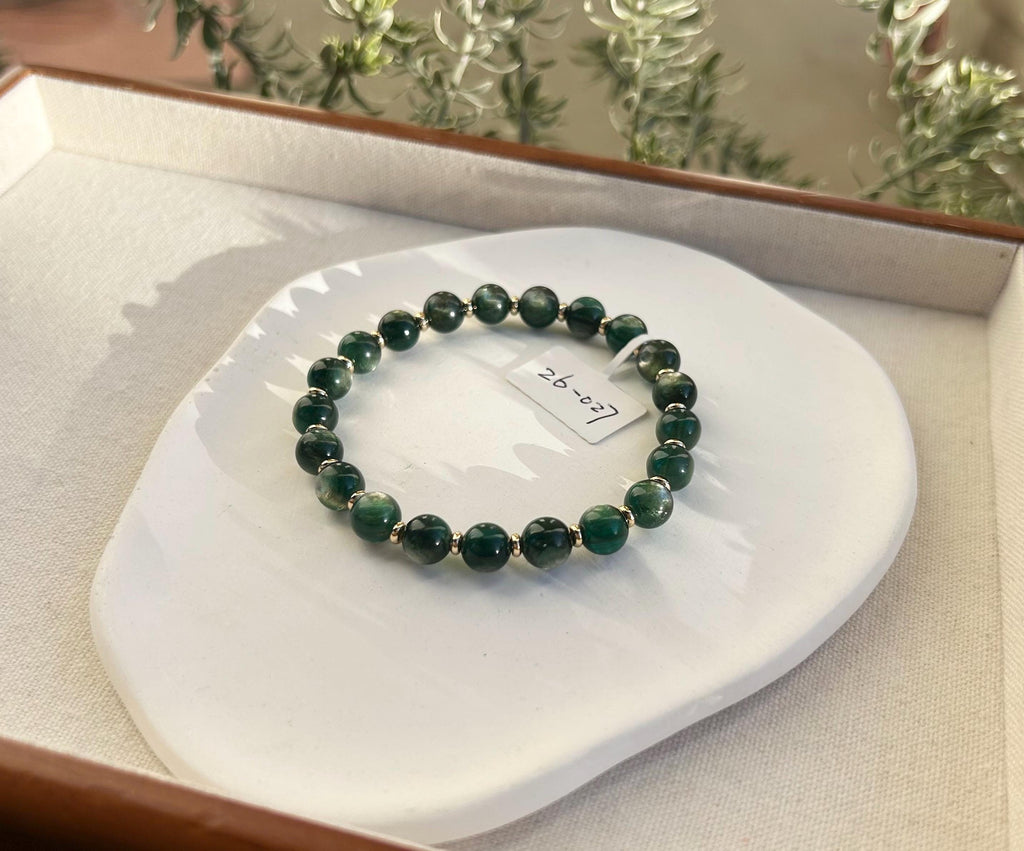 Green Lepidolite Gemstone Bracelet: Healing Stone Jewelry, 8mm Beads, fits up to 17.5cm wrist（26-027)