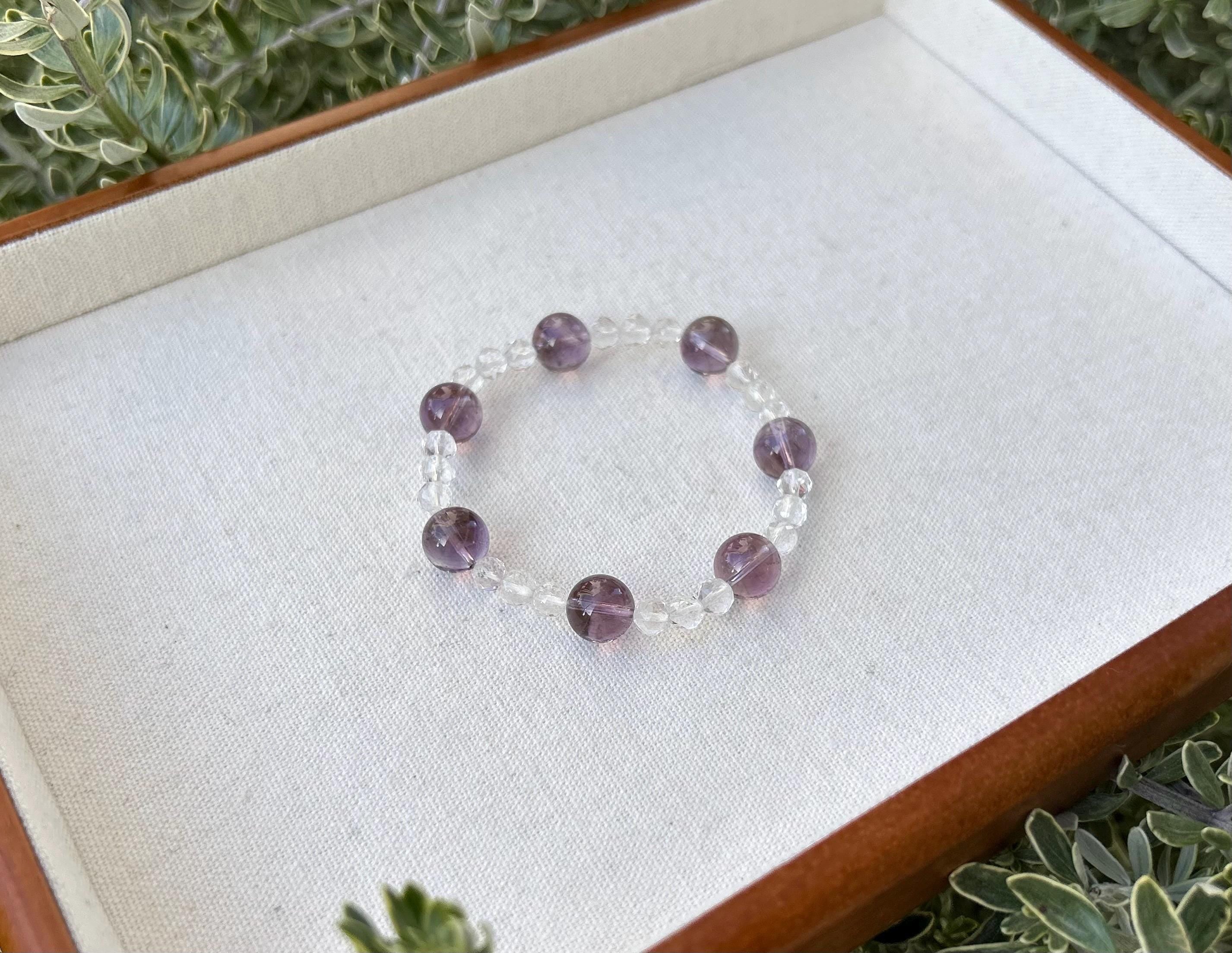 Clear quartz Bead plus Amethyst beads Bracelet -  Crystal Bracelet, fits up to 16cm wrist
