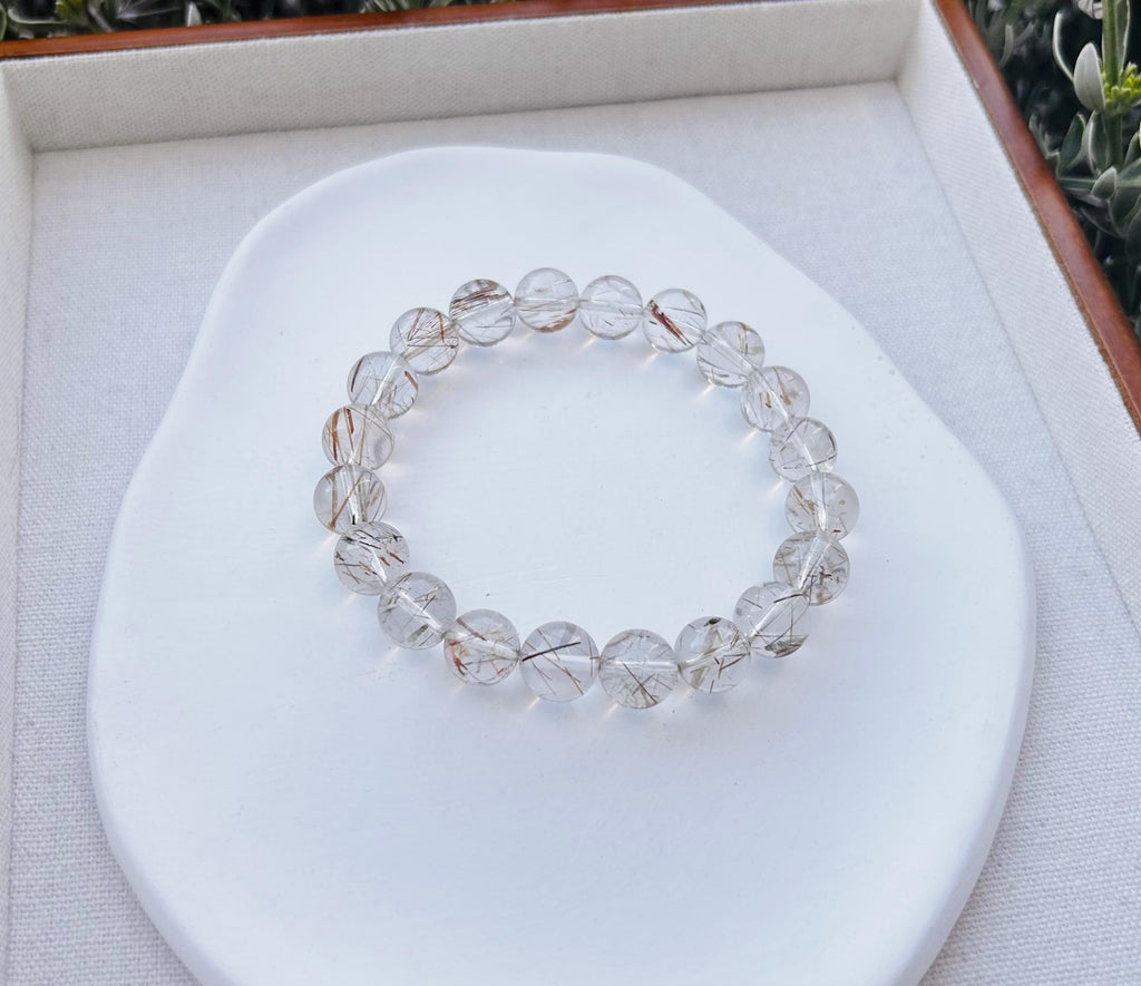 Black Gold Rutilated Quartz Bead Bracelet: Chunky Stone, 10mm (Fits 17cm Wrist) (25-108)