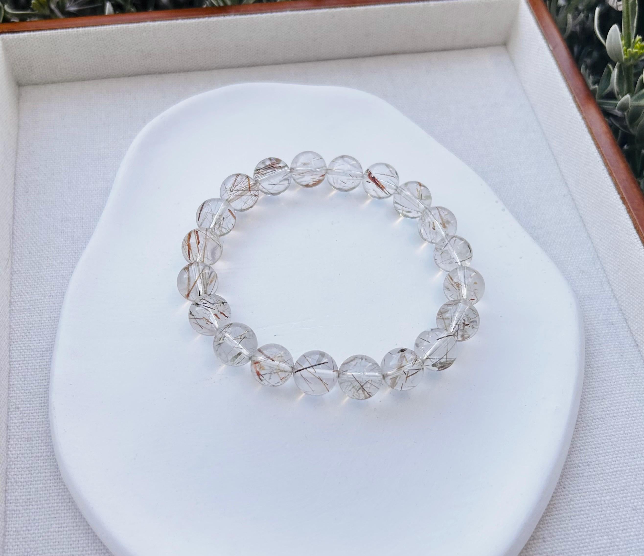 Black Gold Rutilated Quartz Bead Bracelet: Chunky Stone, 10mm (Fits 17cm Wrist) (25-108)