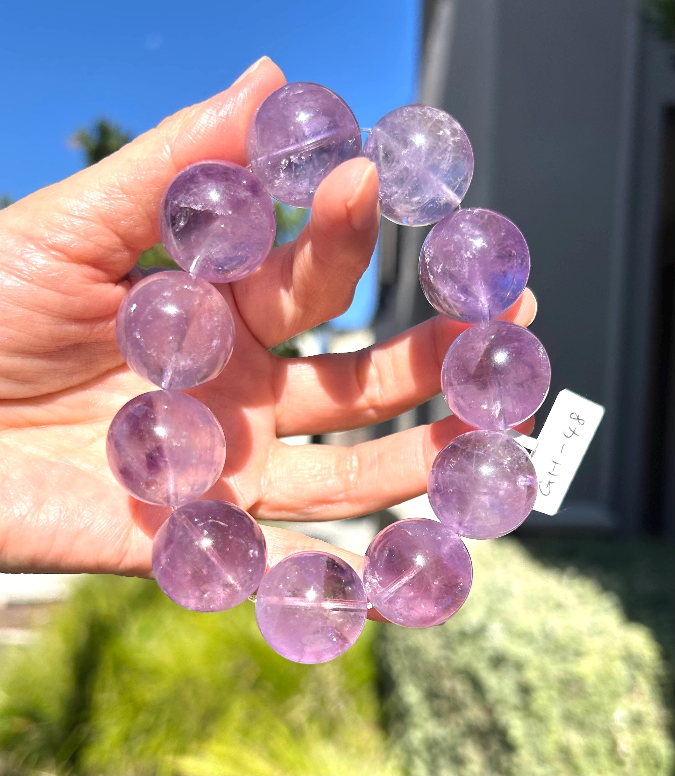 Rare seen Natural Chunky Amethyst Beaded Bracelet, 21mm+ Clean lavender amethyst beads, Healing Stone, Fits up to 17cm wrist)  (GH-048)