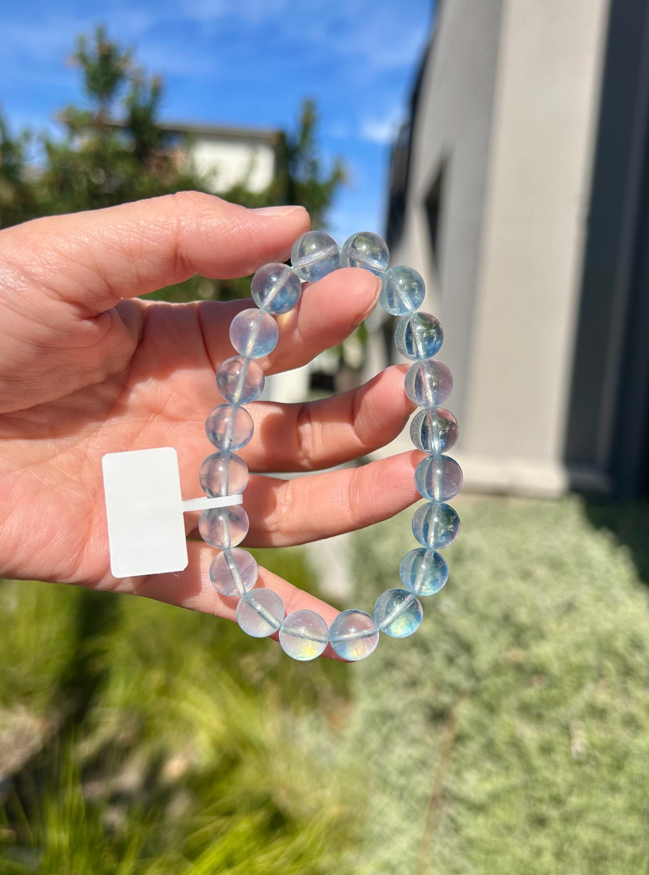 High Clarity Natural Chunky Aquamarine Quartz beads bracelet, 10mm beads, fits up 17cm wrist (26-192)