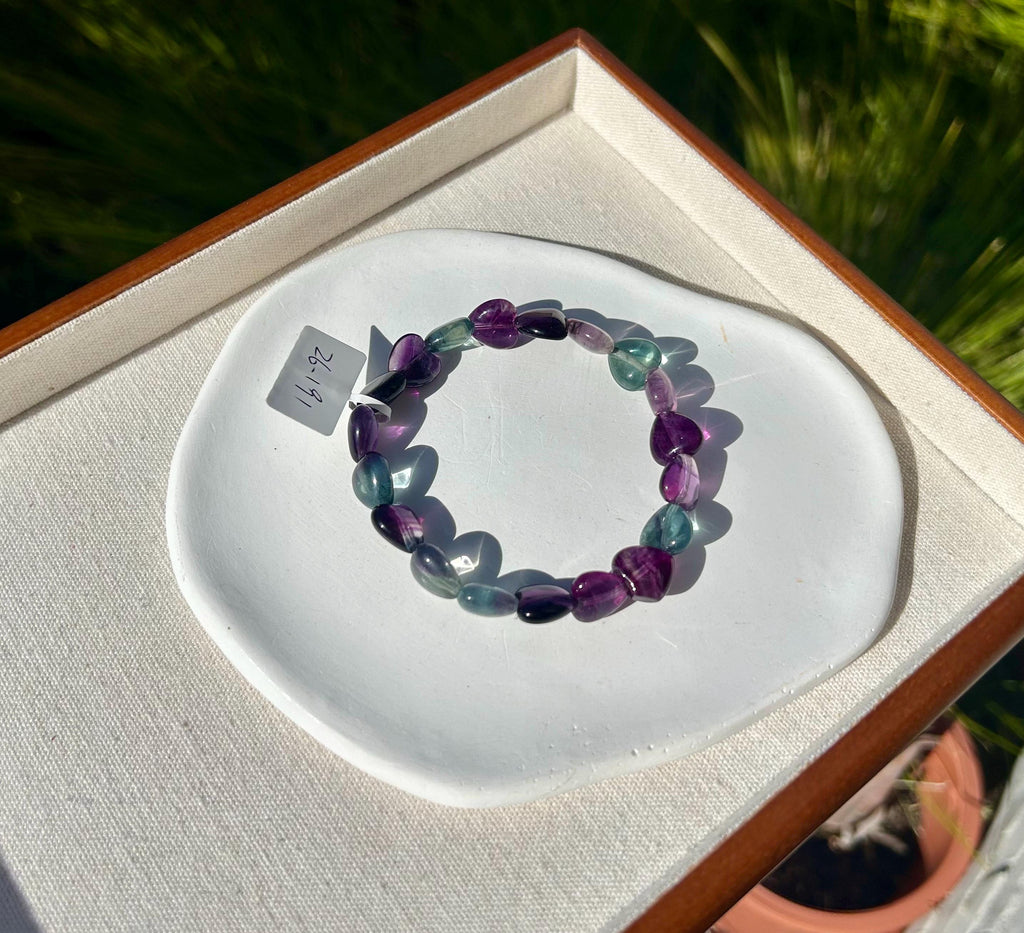 Icy heart shape Fluorite Bracelet, heart shape fluorite beads bracelet, Natural Fluorite Crystal (26-191)