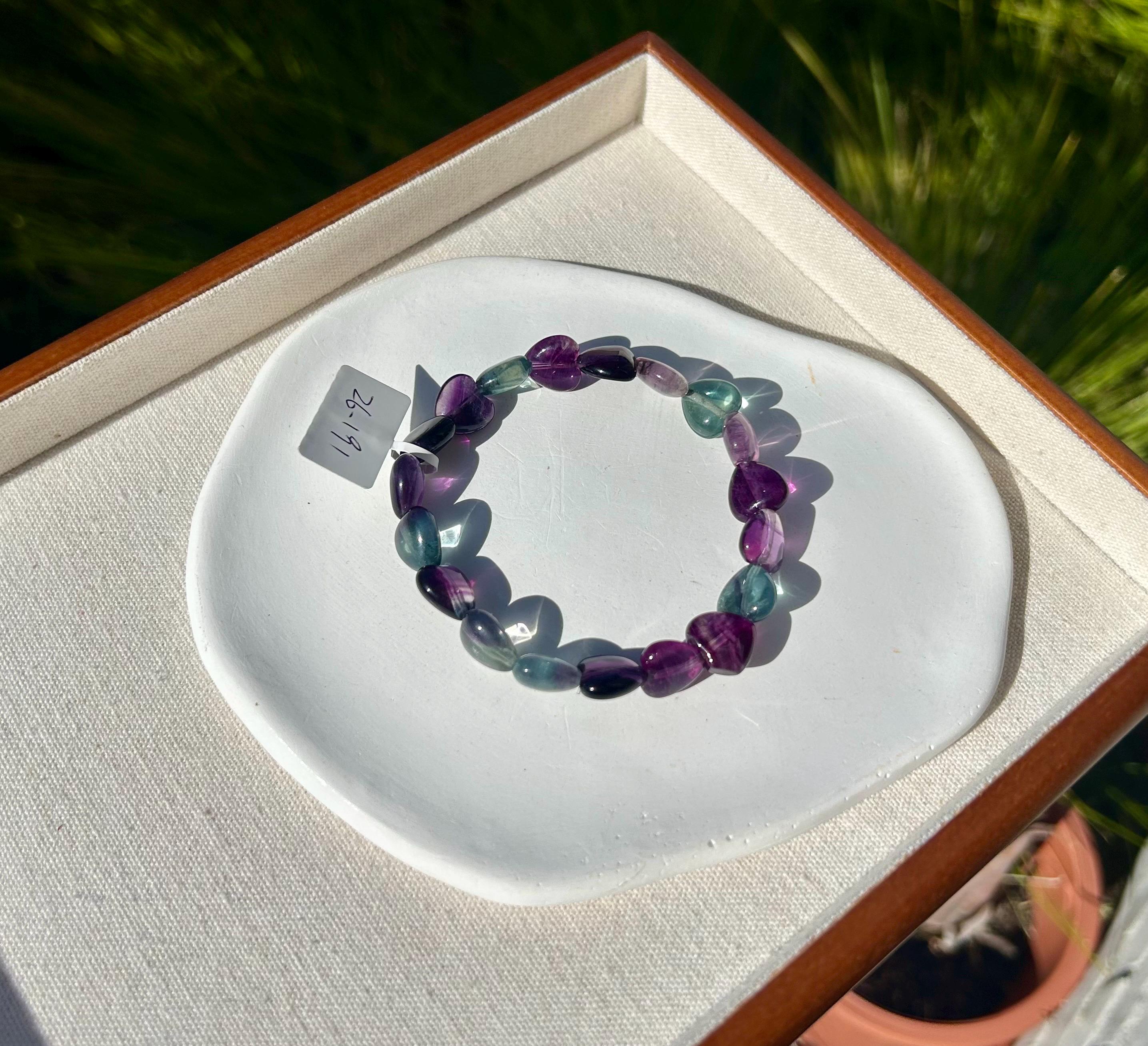 Icy heart shape Fluorite Bracelet, heart shape fluorite beads bracelet, Natural Fluorite Crystal (26-191)