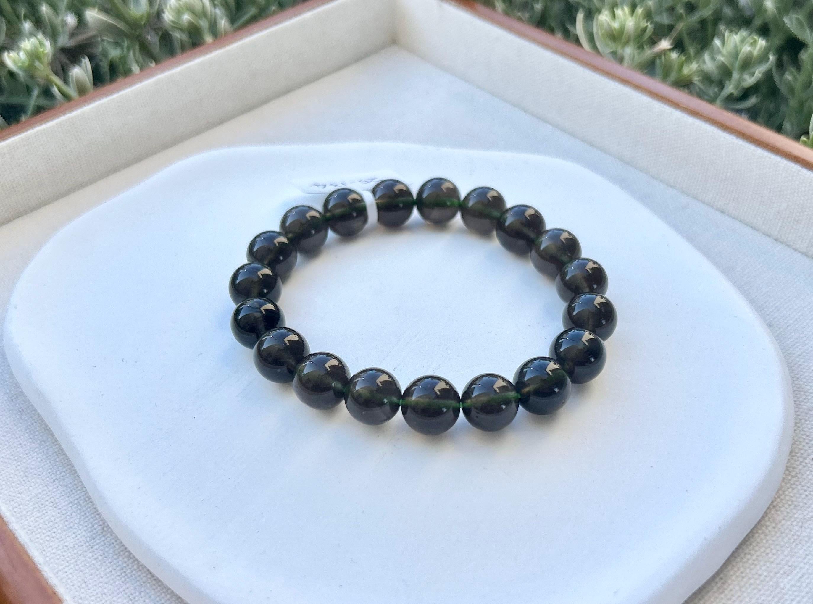 Natural Cintamani Saffordite Tektite Beads Stretchy Bracelet, Wishing Stone, 10mm Beads, Fits up to 16cm (25-134)