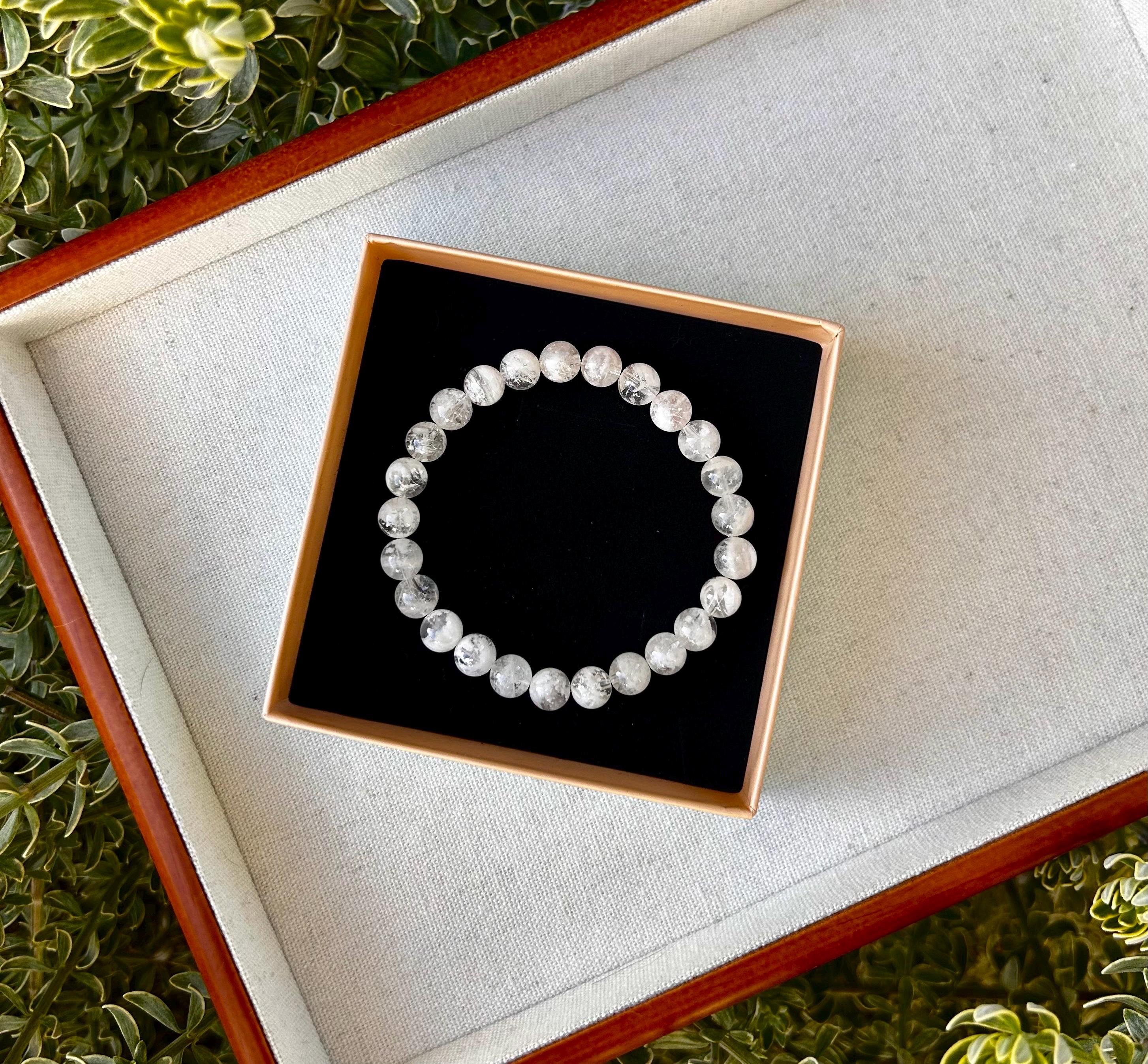 Natural Snowflake phantom Crystal bracelet, Natural Snowflake phantom quartz, genuine crystal bracelet