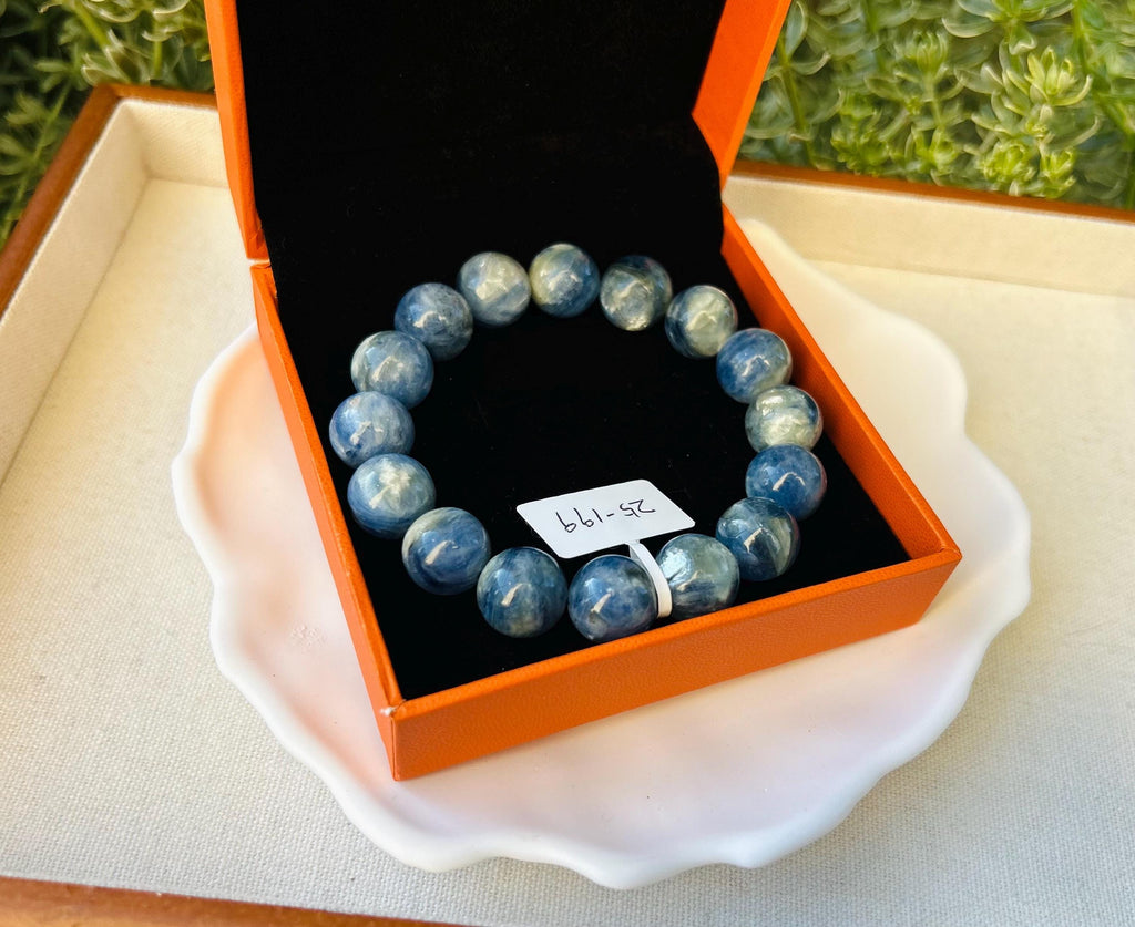 Chunky Blue Kyanite Bracelet: Genuine Green Kyanite Healing Stone, Fits up to 16.8cm  (25-199)