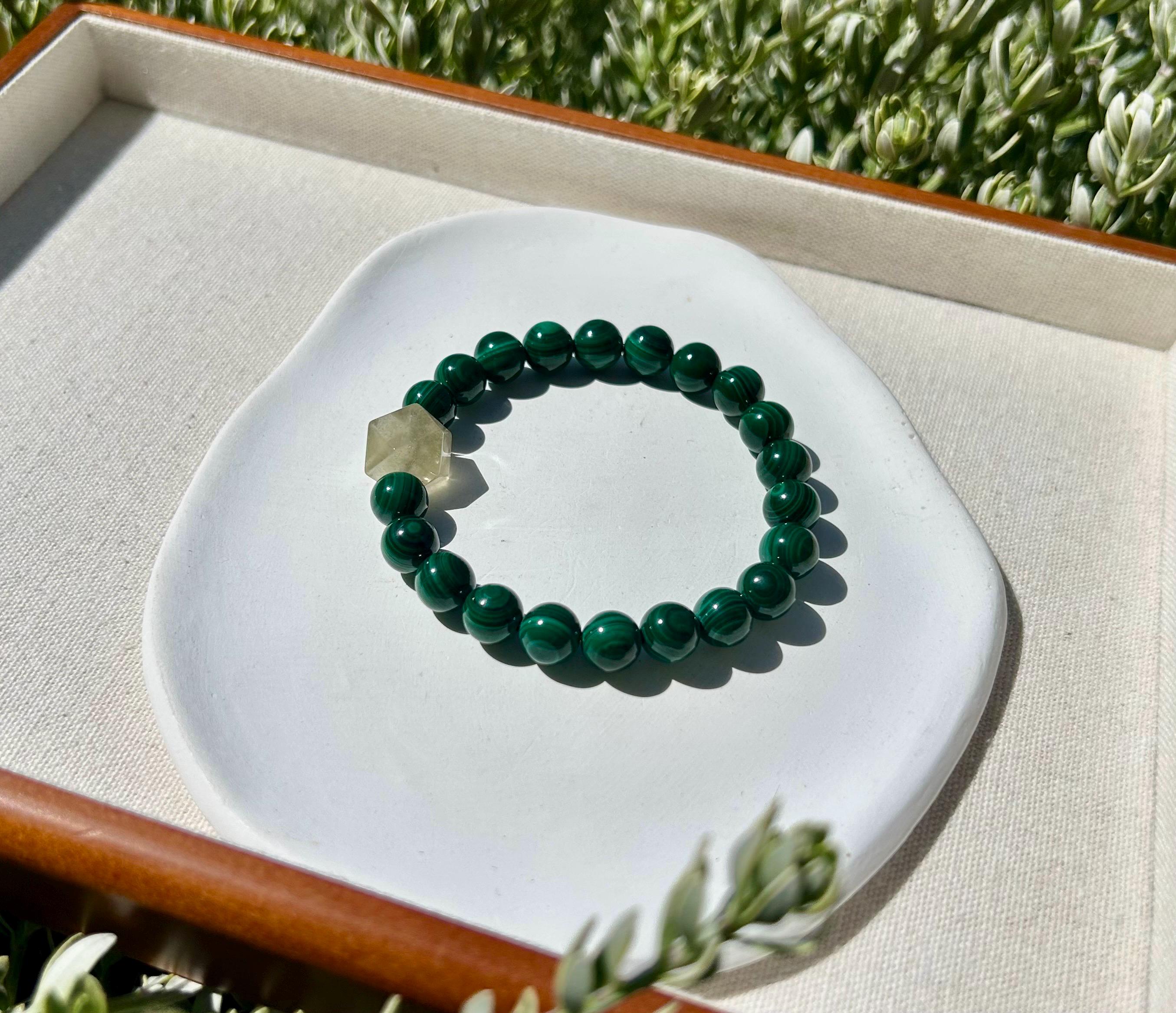 High Quality Natural Malachite Bracelet, Peacock Stone Beads Bracelet, fits up to 17cm wrist (26-131)