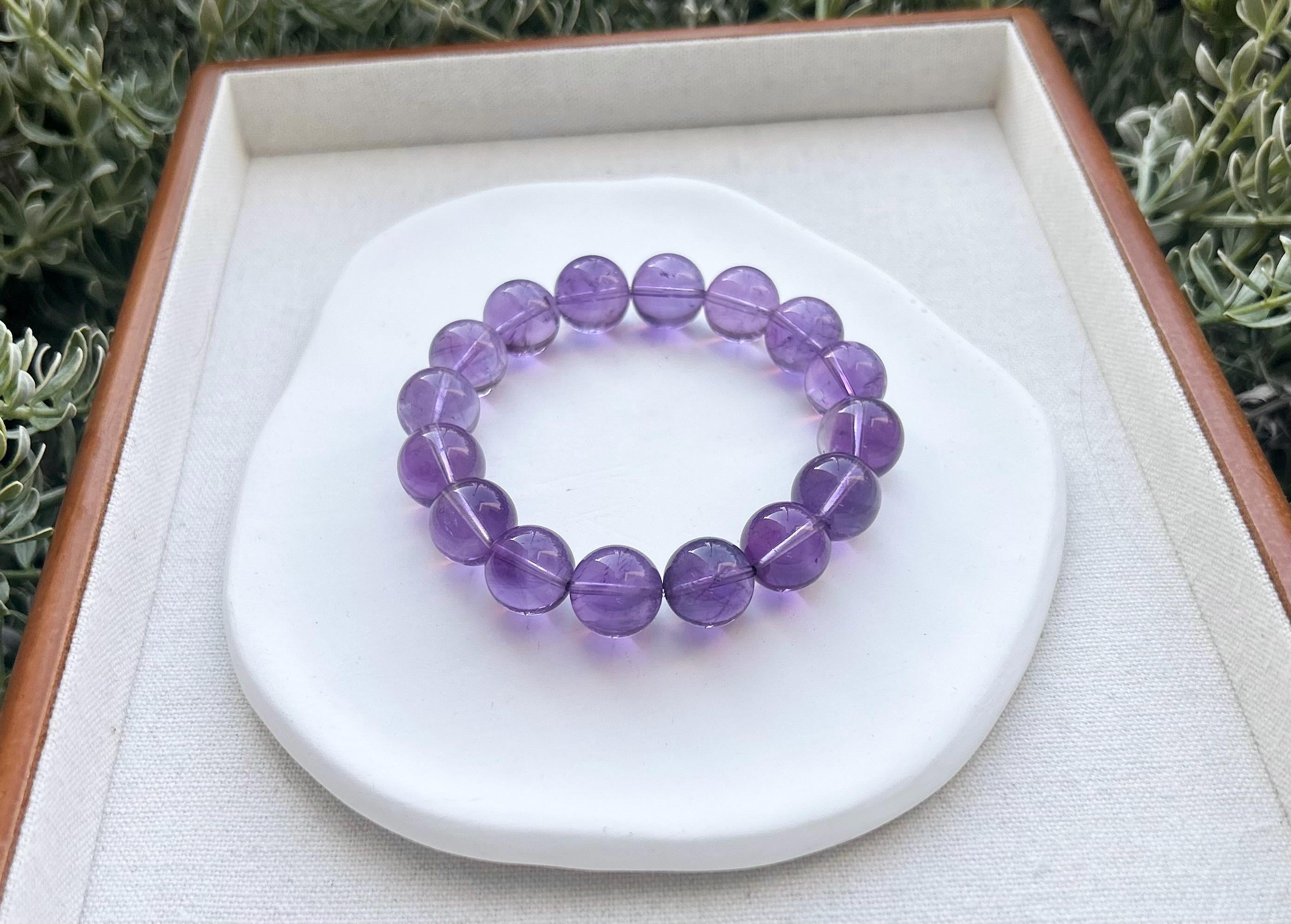 Chunky Amethyst Beaded Bracelet: Natural Crystal, Healing Stone (13mm, Fits 16.7cm Wrist)  (25-128)