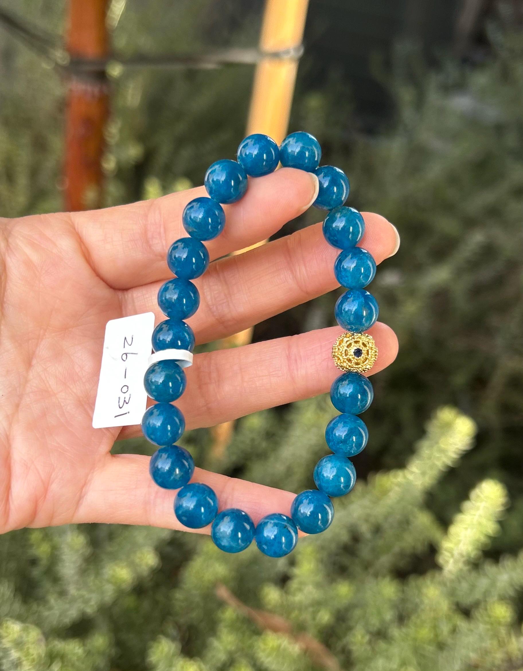 Nature Blue Apatite Bracelet Beads Bracelet, Fits up to 17cm wrist (26-031), Great Gift