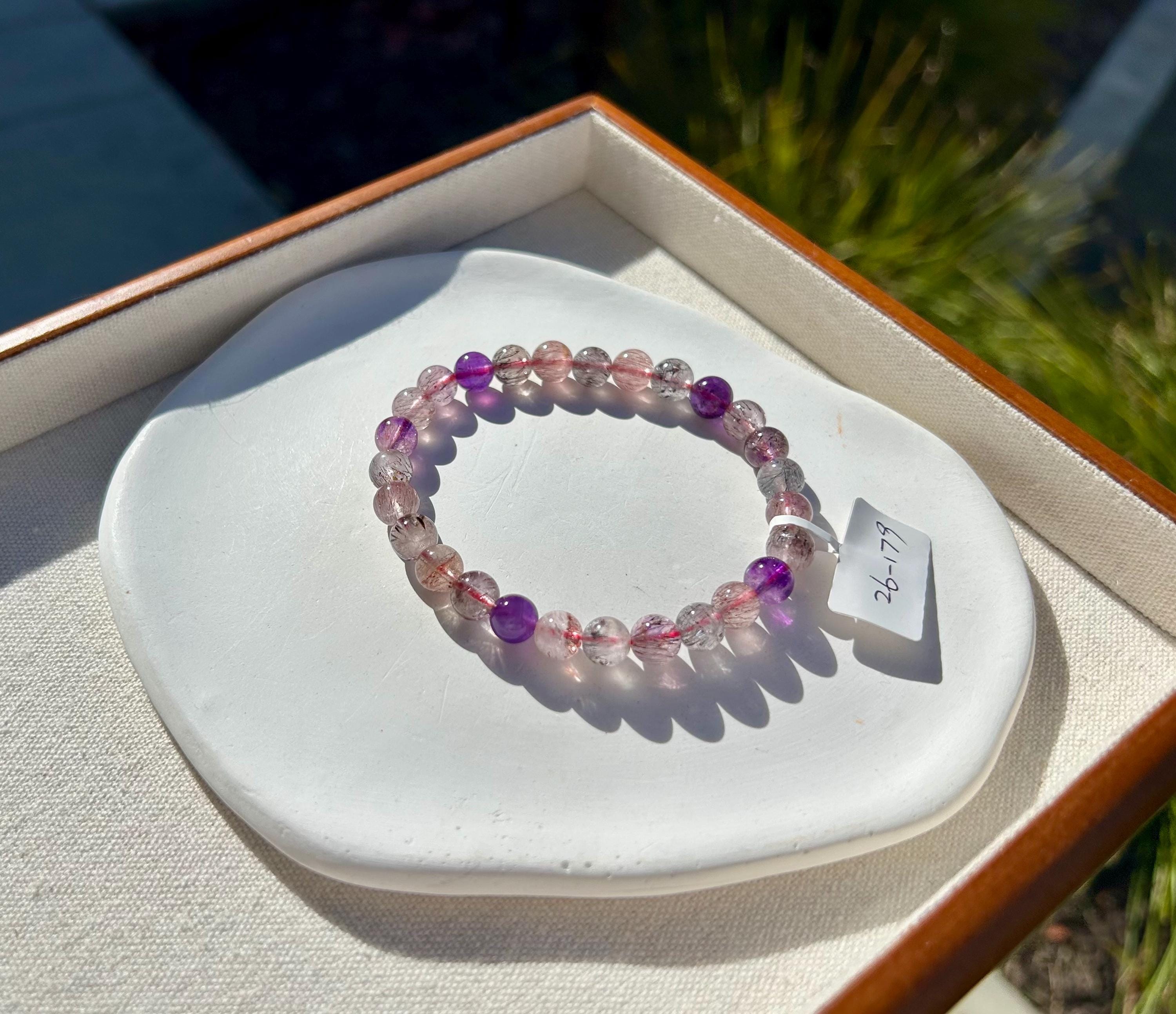 Super Seven Beads Bracelet: Rare Pattern Crystal Healing Jewelry, fits up to 17.5cm wrist (26-179)