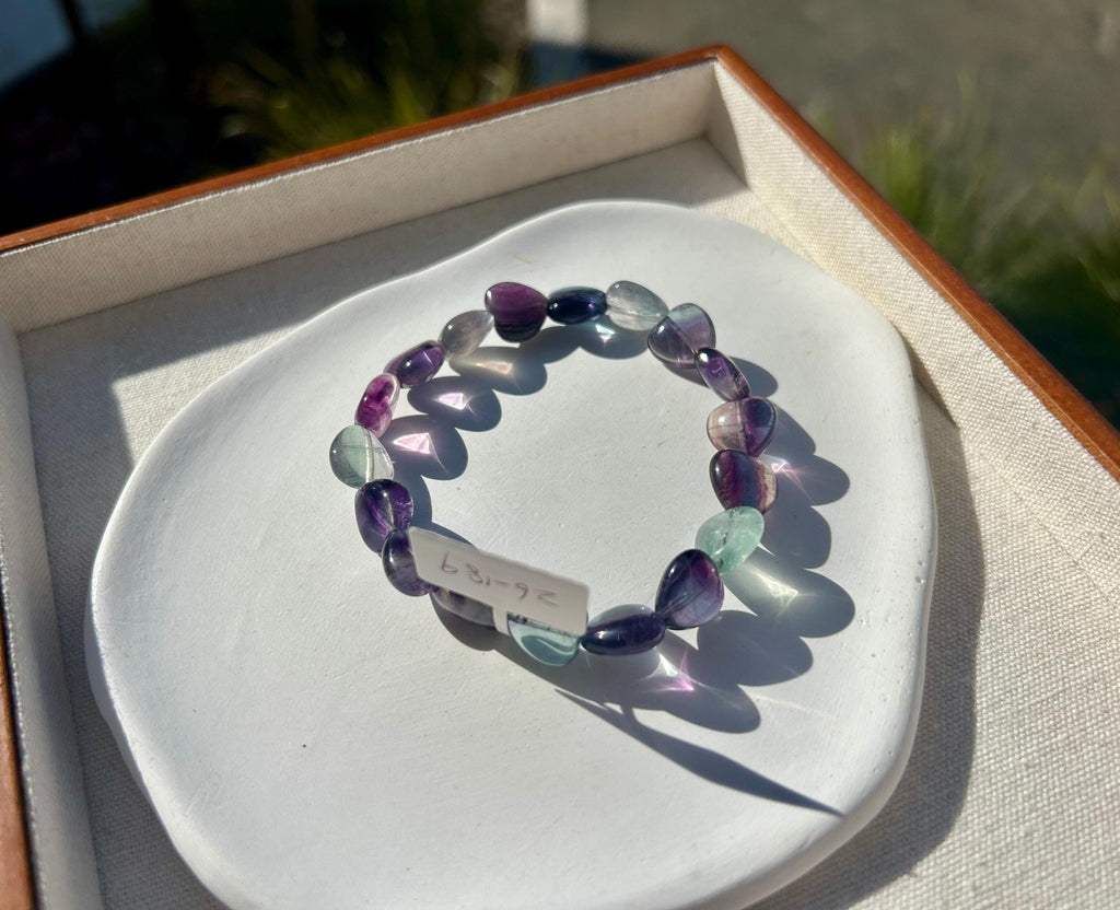 Icy heart shape Fluorite Bracelet, heart shape fluorite beads bracelet, Natural Fluorite Crystal (26-189)