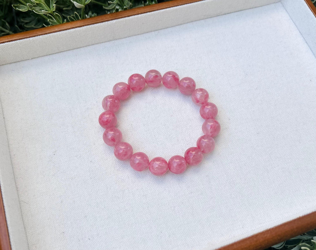 Chunky Rhodonite Gem Genuine Bracelet, Natural Icy Rhodonite Bracelet, Sakura Rhodonite 12mm, Fits up to 16.7cm wrist (25-011)