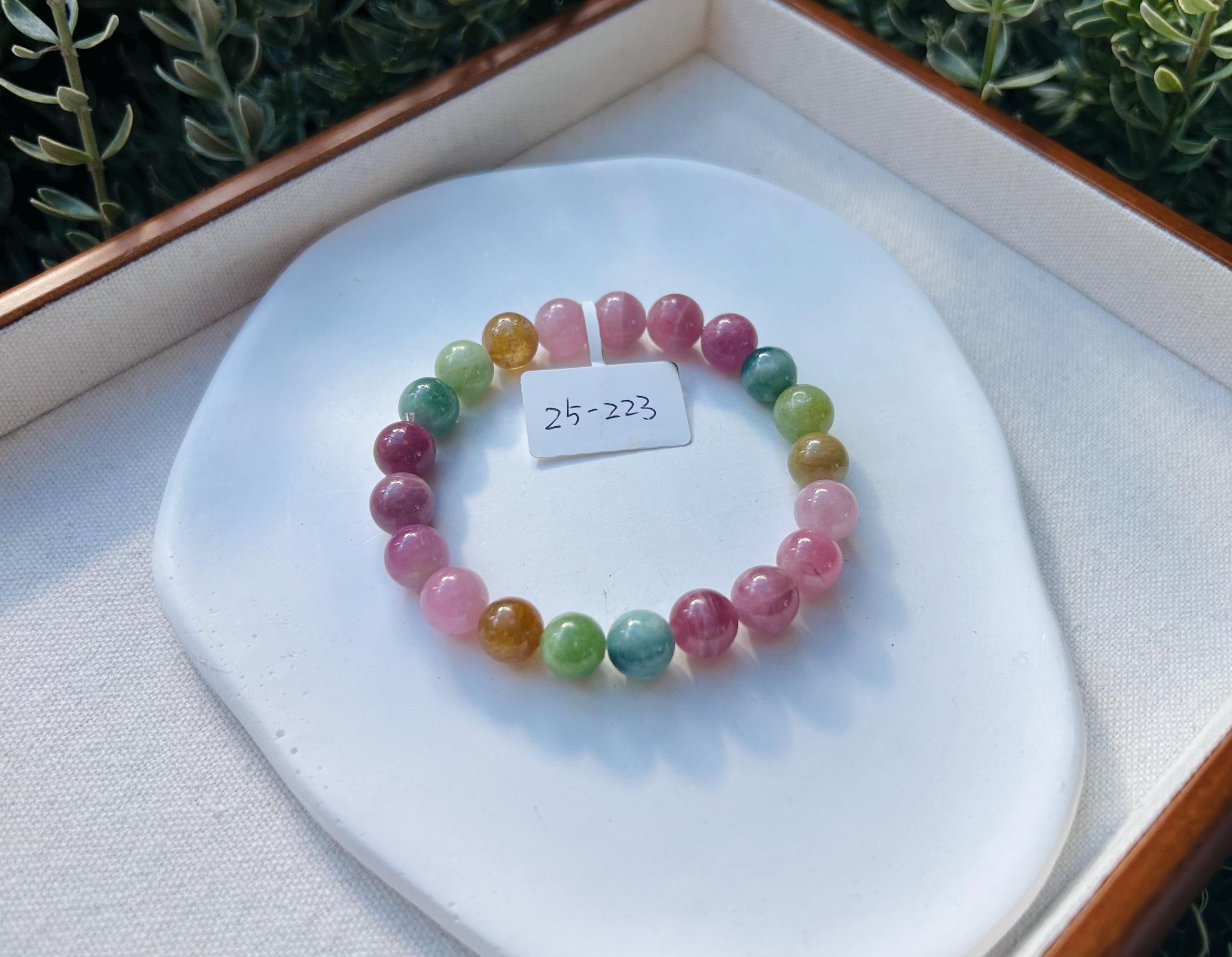 Premium select, Natural Rainbow Tourmaline 9mm+ beads Bracelet, Fits up to 16cm wrist. (GH-012)