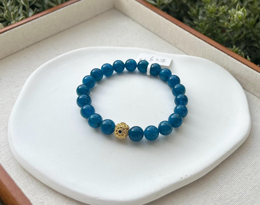 Nature Blue Apatite Bracelet Beads Bracelet, Fits up to 17cm wrist (26-031), Great Gift