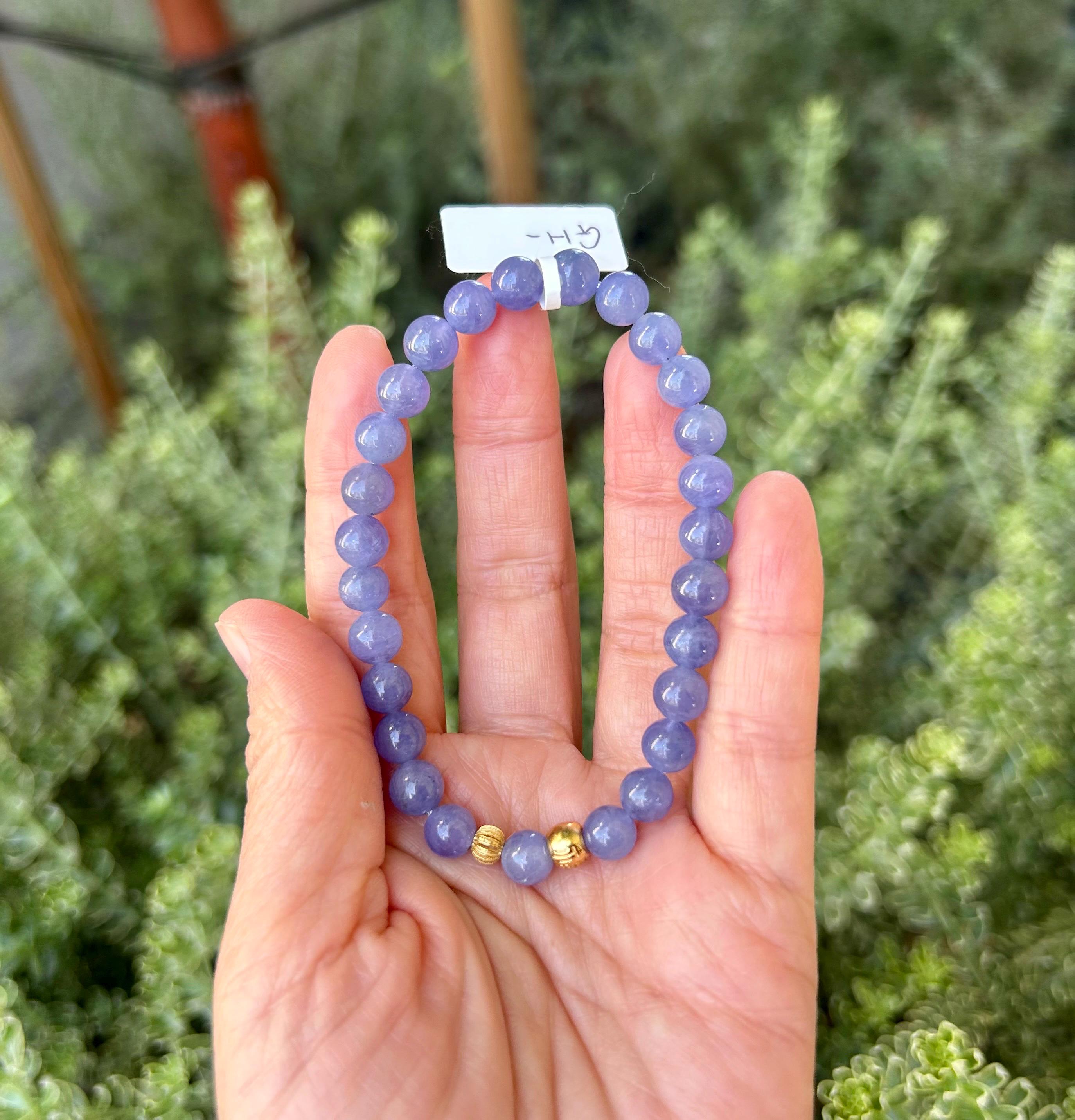 Natural Tanzanite Stretchy Bead Bracelet with pure silver beads, 7mm Tanzanite beads, December Birthstone, fits up to 17cm wrist. GH-037