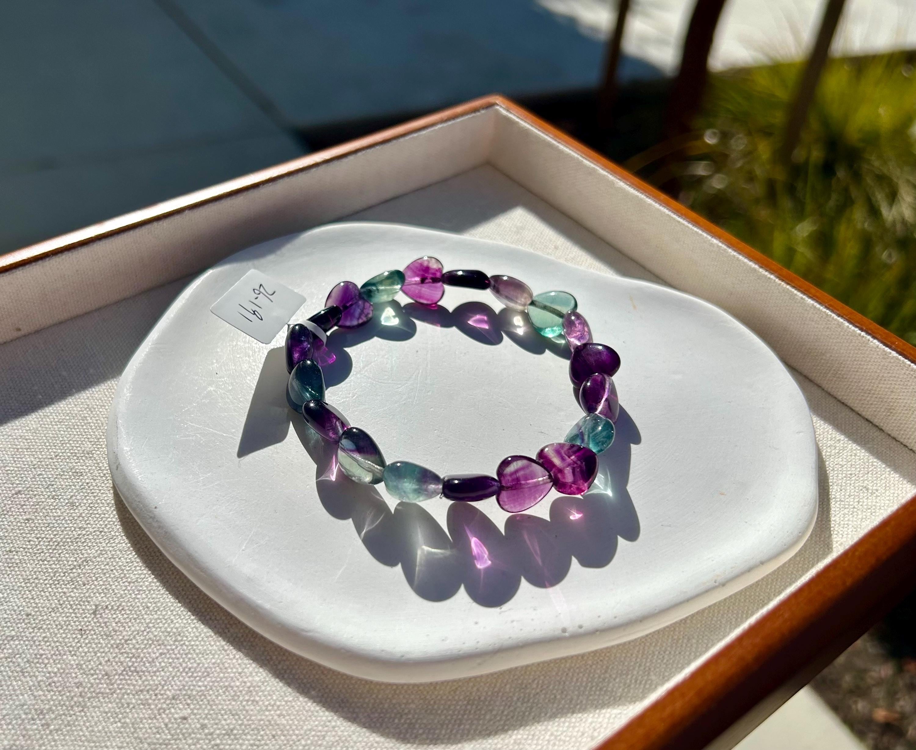 Icy heart shape Fluorite Bracelet, heart shape fluorite beads bracelet, Natural Fluorite Crystal (26-191)
