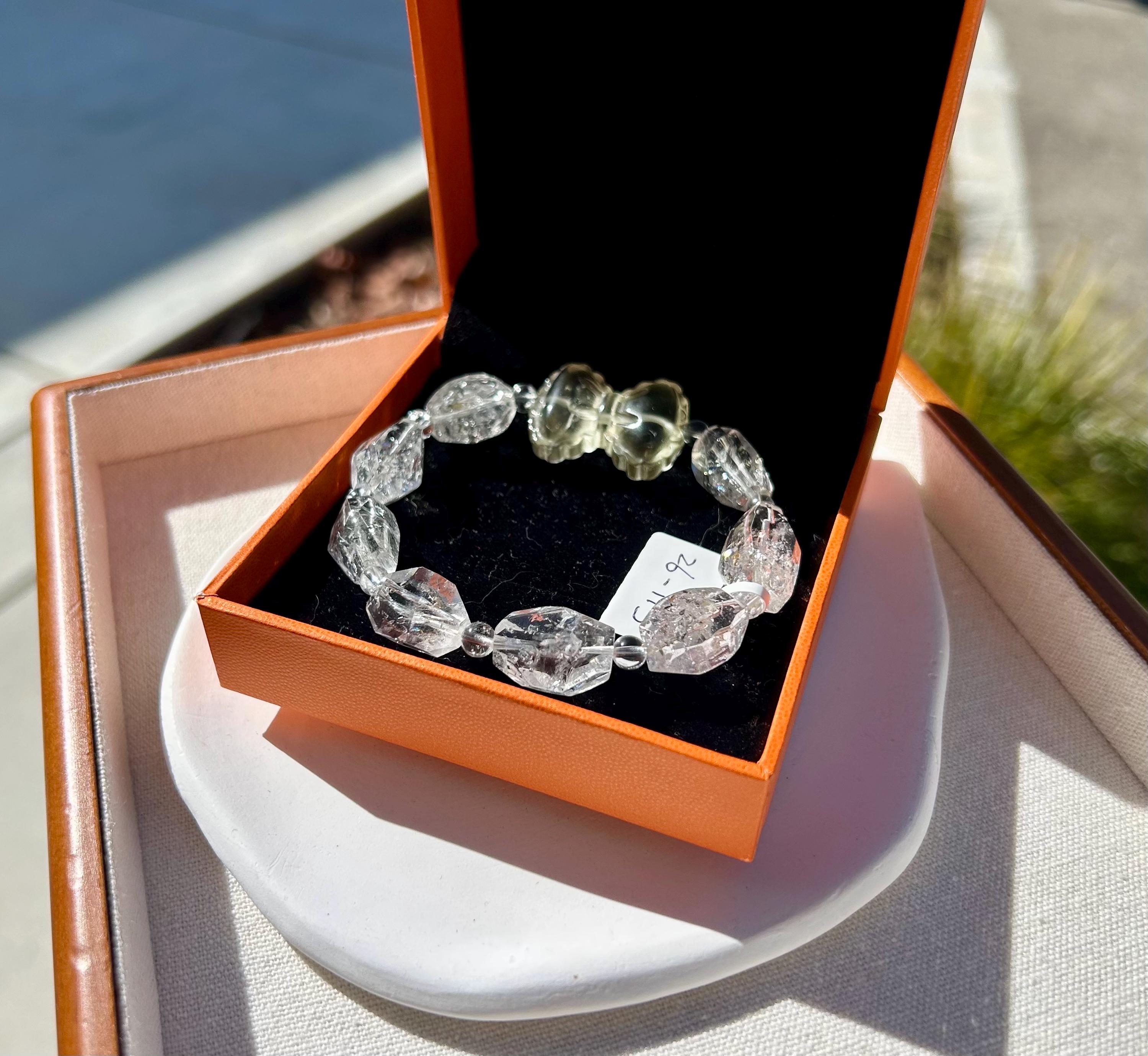 High-Quality Herkimer Diamond Faceted Nugget Bead Bracelet, fits up to 16.5cm wrist (26-113)