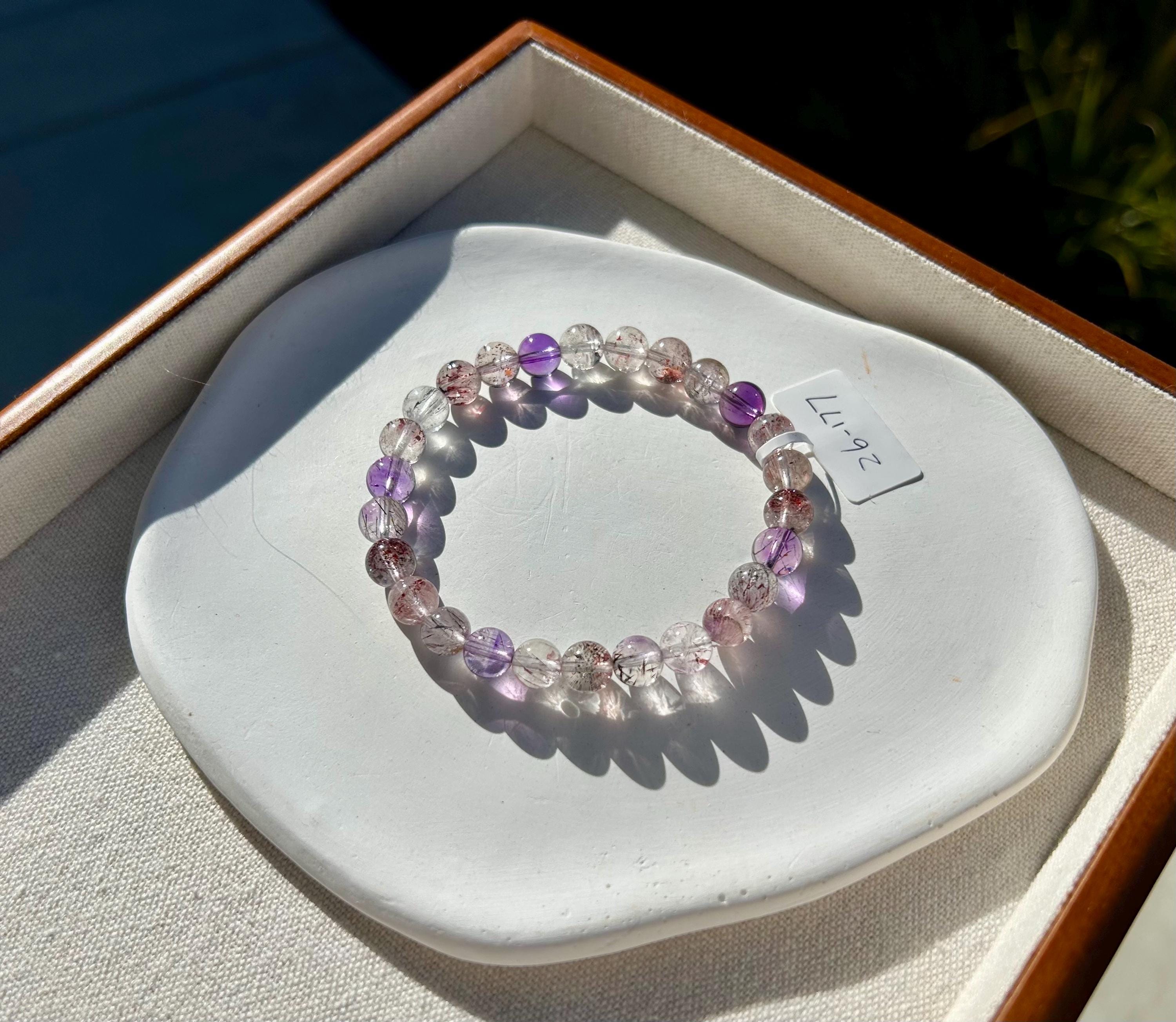Super Seven Beads Bracelet: Rare Pattern Crystal Healing Jewelry, fits up to 17cm wrist (26-177)