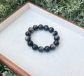 Chunky Silver Obsidian Bead Bracelet: Stretchy Gemstone Jewelry, 14mm beads, (25-136)