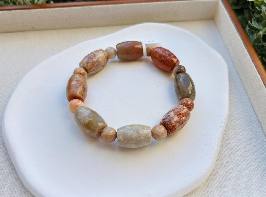 Thailand Petoskey stone bead Bracelet, fits up to 17cm wrist (25-162)