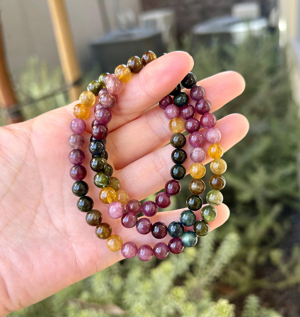 3-lap Rainbow Tourmaline Bracelet, Natural old mine Tourmaline bracelet, Genuine Tourmaline (GH-025)